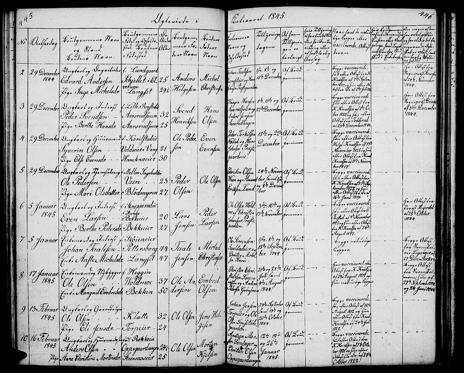 Løten prestekontor, SAH/PREST-022/L/La/L0002: Parish register (copy) no. 2, 1832-1850, p. 445-446