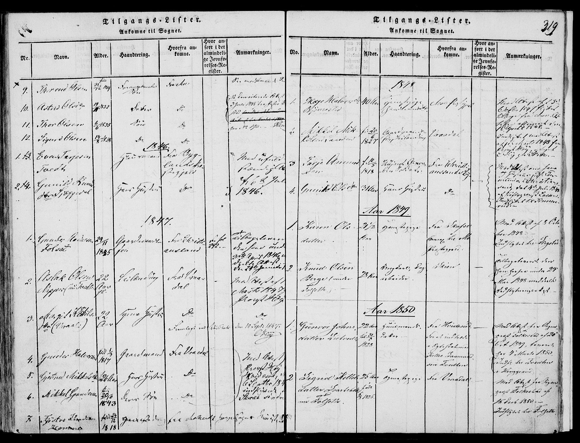 Fyresdal kirkebøker, SAKO/A-263/F/Fb/L0001: Parish register (official) no. II 1, 1815-1854, p. 319