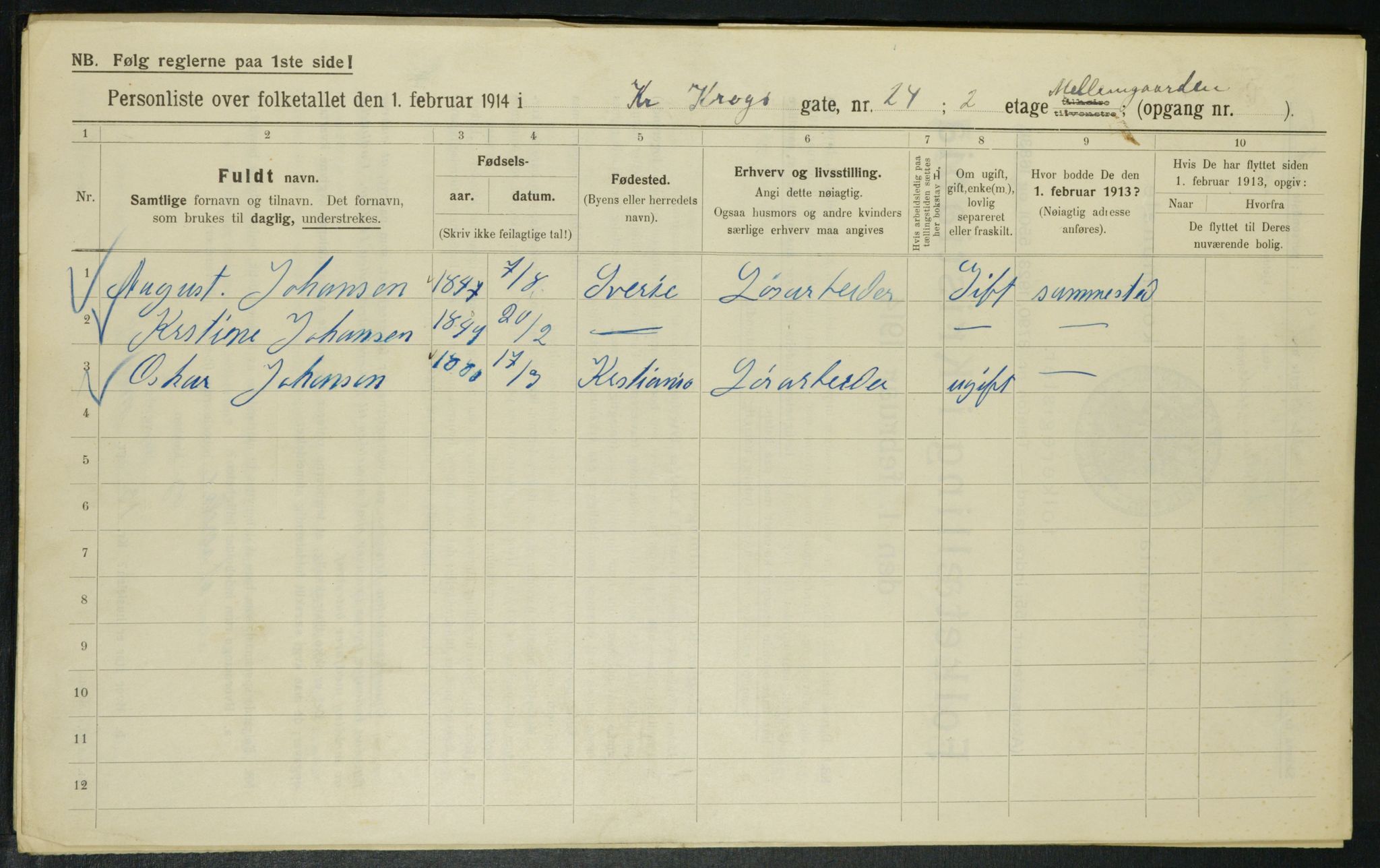 OBA, Municipal Census 1914 for Kristiania, 1914, p. 12050