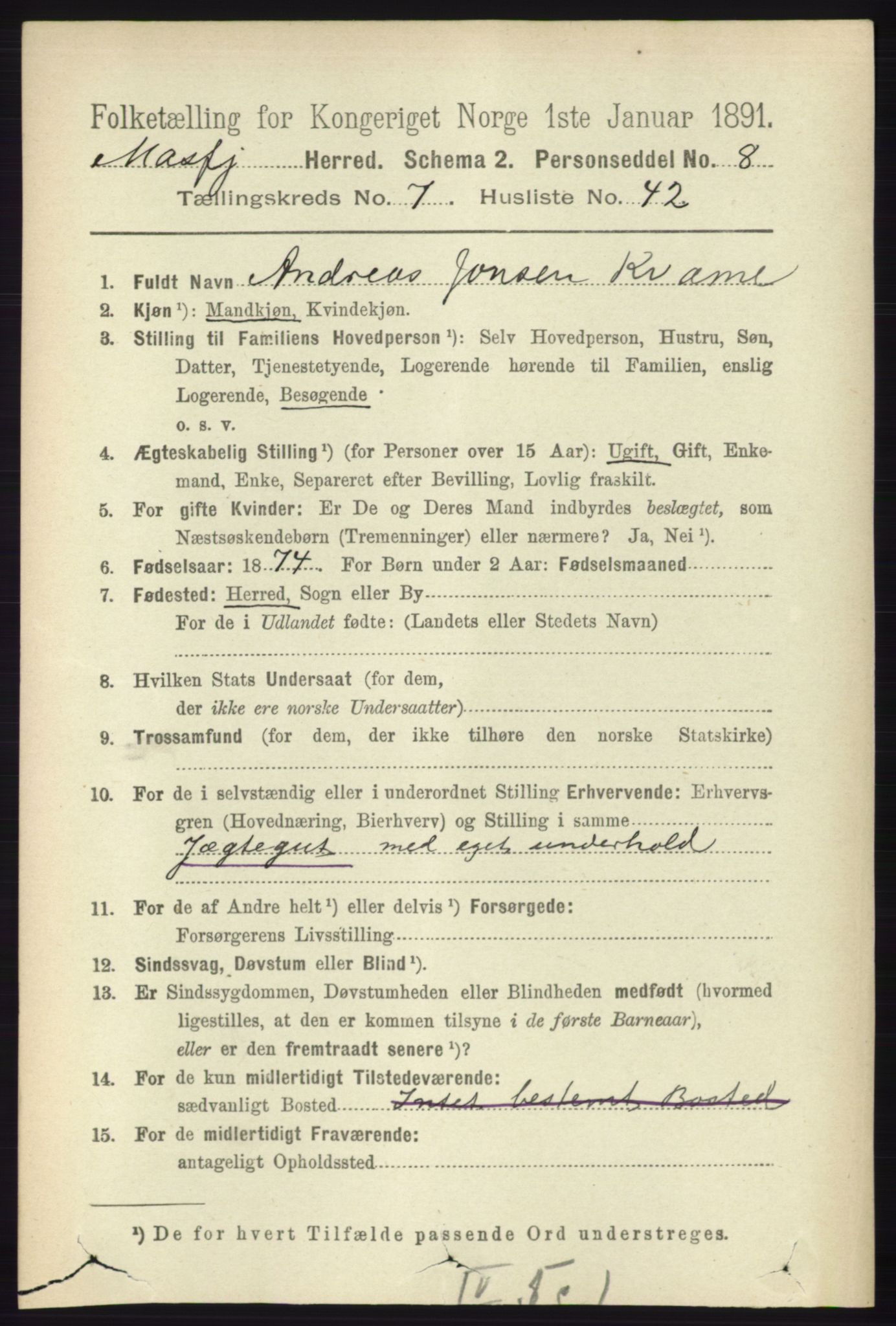 RA, 1891 census for 1266 Masfjorden, 1891, p. 1487