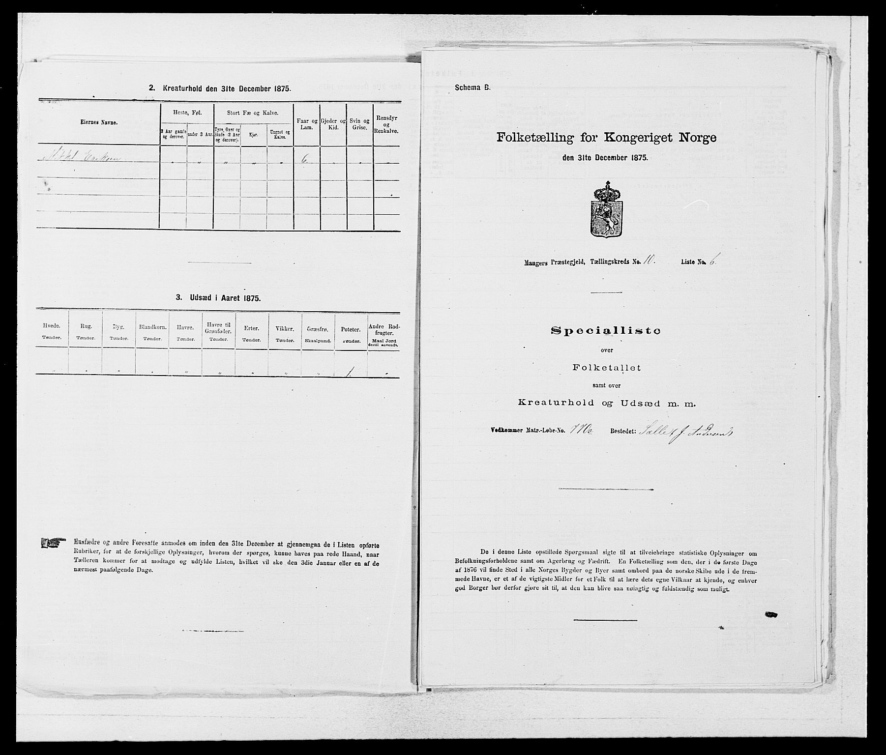 SAB, 1875 census for 1261P Manger, 1875, p. 1425