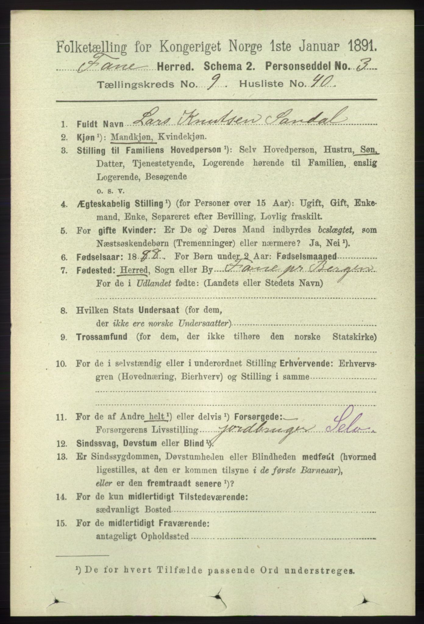 RA, 1891 census for 1249 Fana, 1891, p. 5098