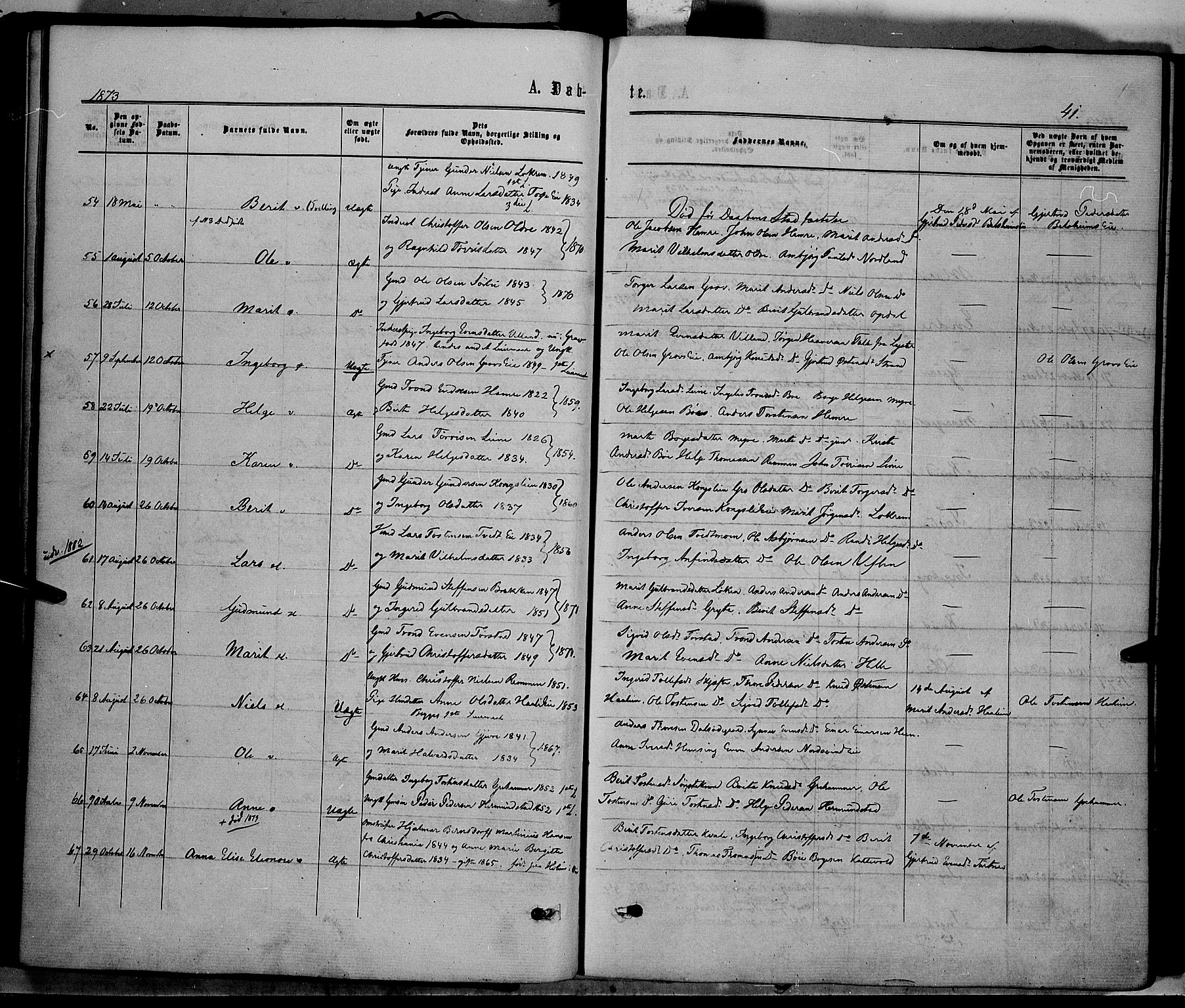 Vang prestekontor, Valdres, AV/SAH-PREST-140/H/Ha/L0007: Parish register (official) no. 7, 1865-1881, p. 41