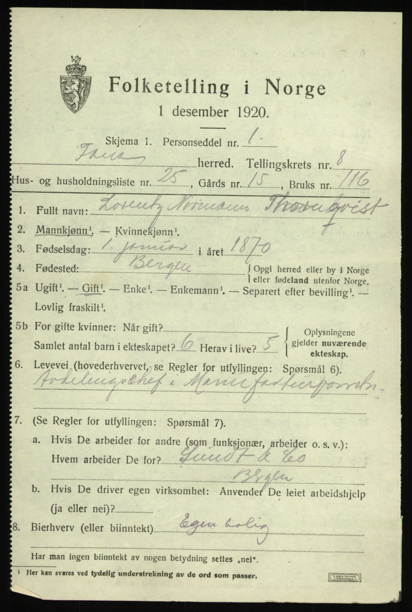 SAB, 1920 census for Fana, 1920, p. 13735