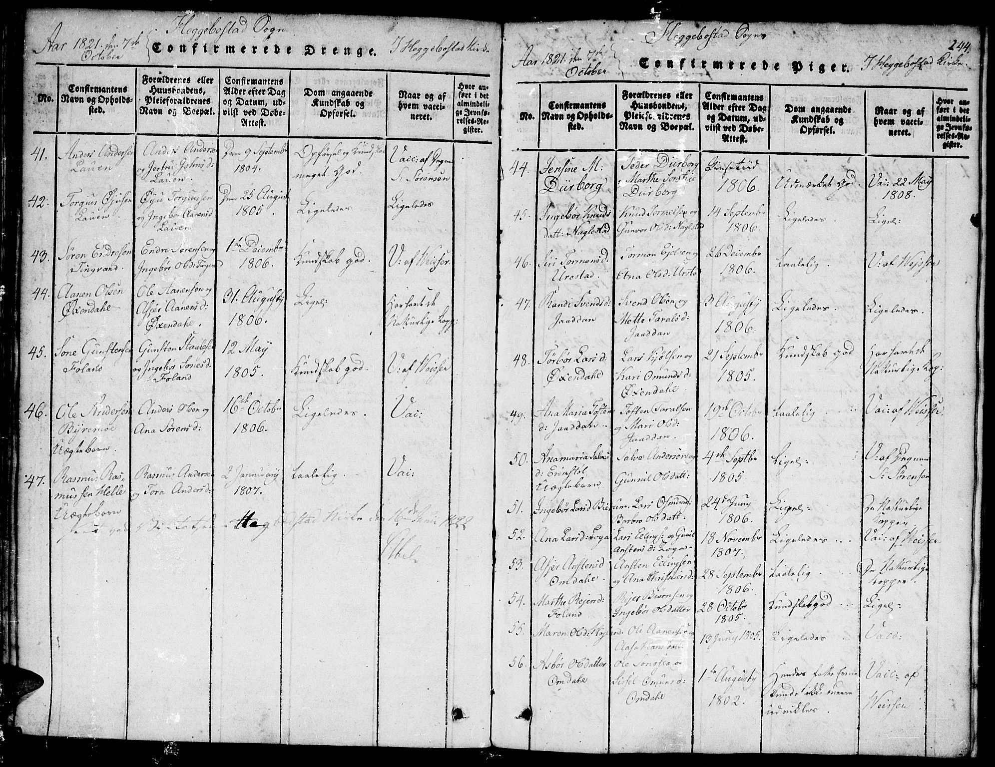 Hægebostad sokneprestkontor, AV/SAK-1111-0024/F/Fa/Faa/L0002: Parish register (official) no. A 2 /1, 1816-1825, p. 244