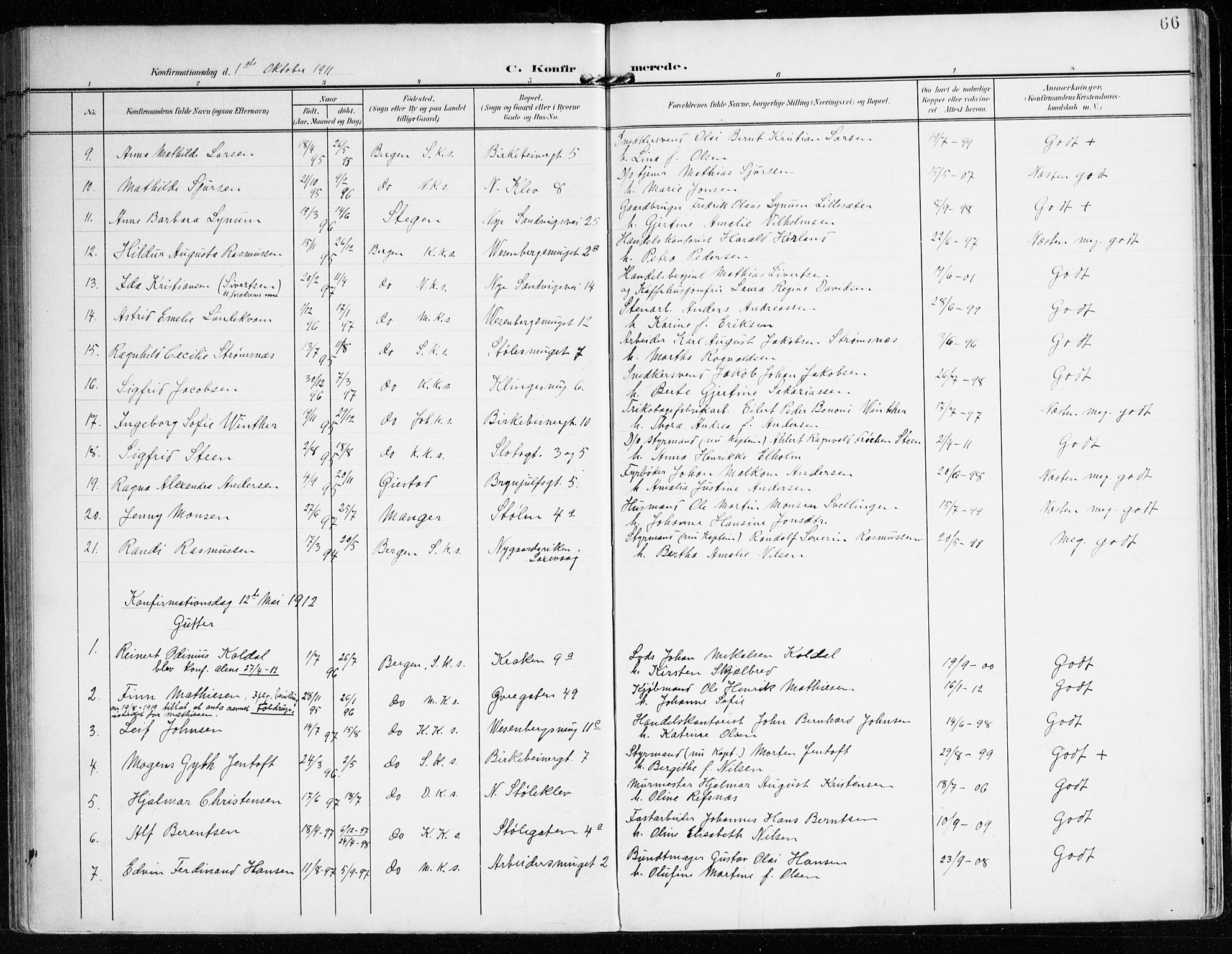Mariakirken Sokneprestembete, SAB/A-76901/H/Haa/L0014: Parish register (official) no. C 2, 1900-1916, p. 66