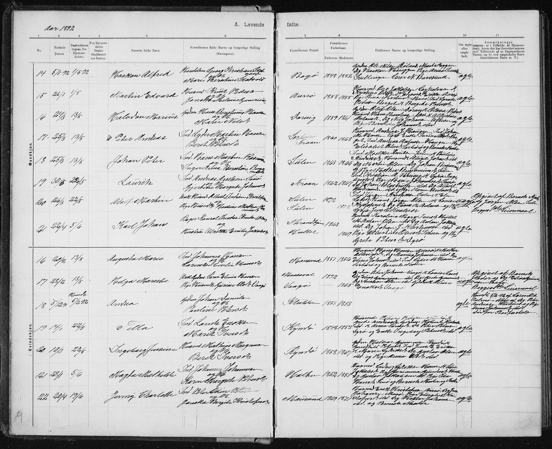 Ministerialprotokoller, klokkerbøker og fødselsregistre - Sør-Trøndelag, AV/SAT-A-1456/640/L0586: Parish register (copy) no. 640C03b, 1891-1908