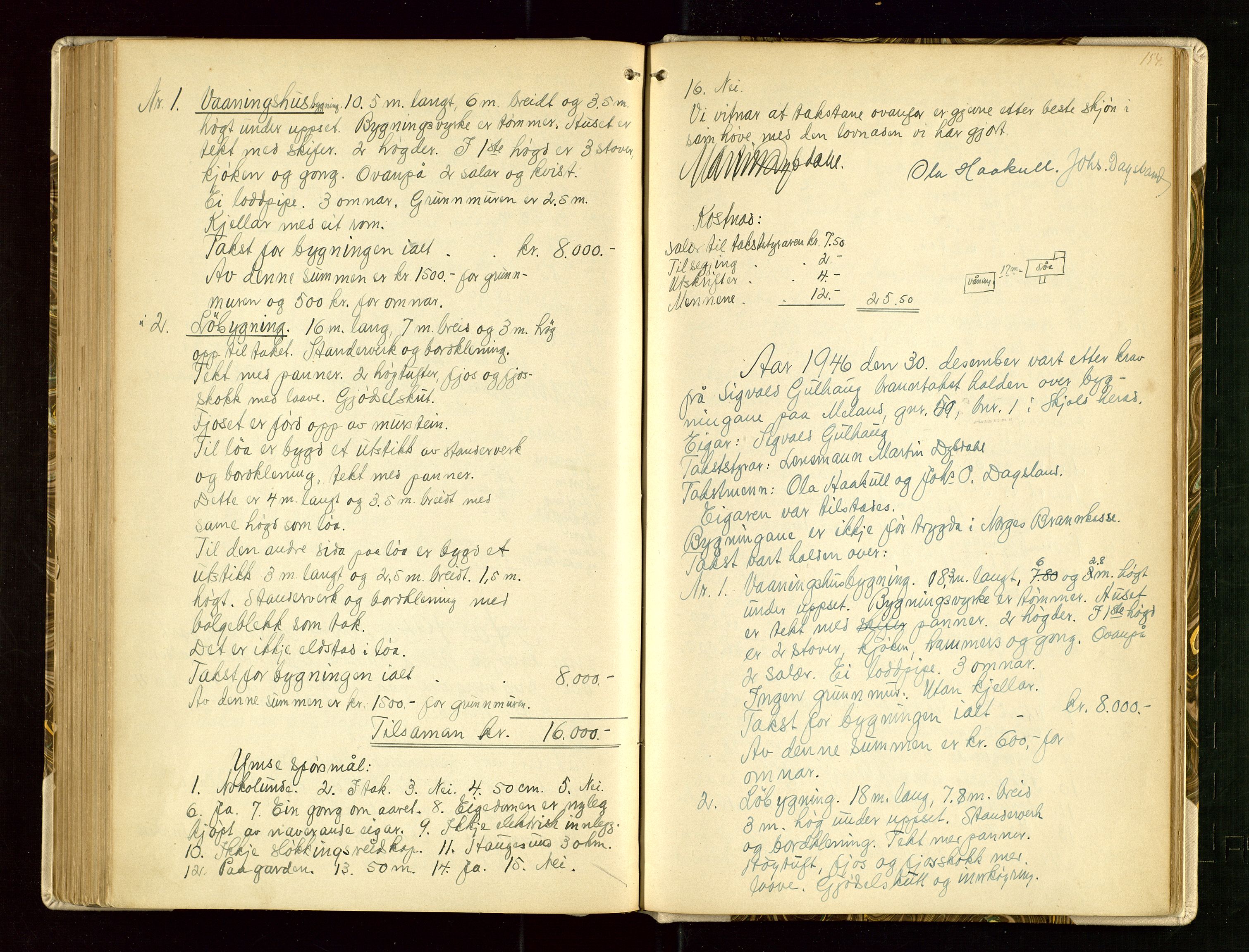 Skjold lensmannskontor, AV/SAST-A-100182/Goa/L0002: "Brandtaksasjons-Protokol for Skjolds Thinglag", 1890-1949, p. 153b-154a