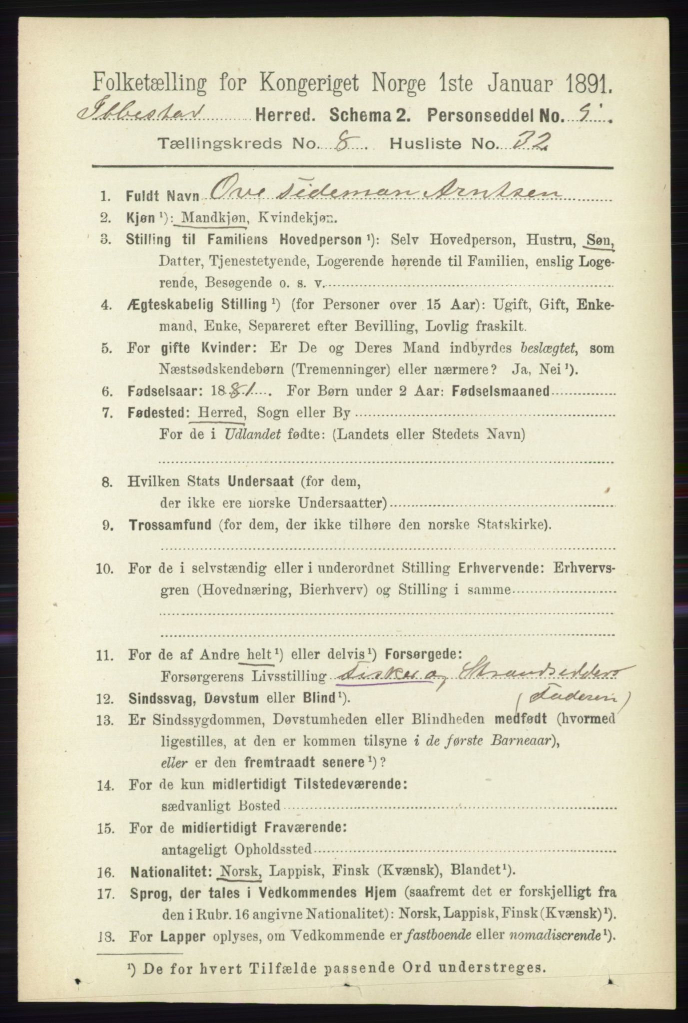 RA, 1891 census for 1917 Ibestad, 1891, p. 5409