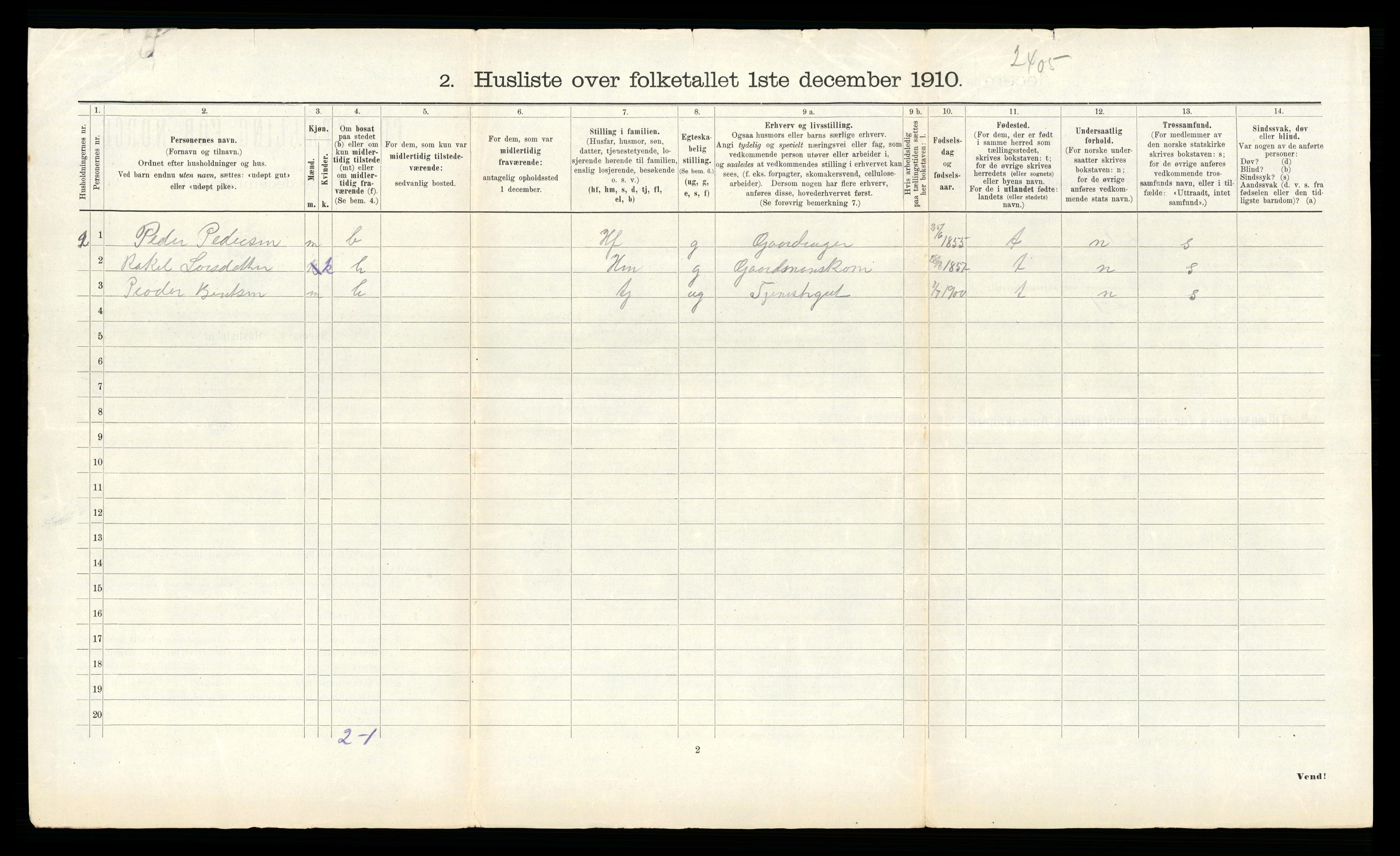 RA, 1910 census for Lierne, 1910, p. 416