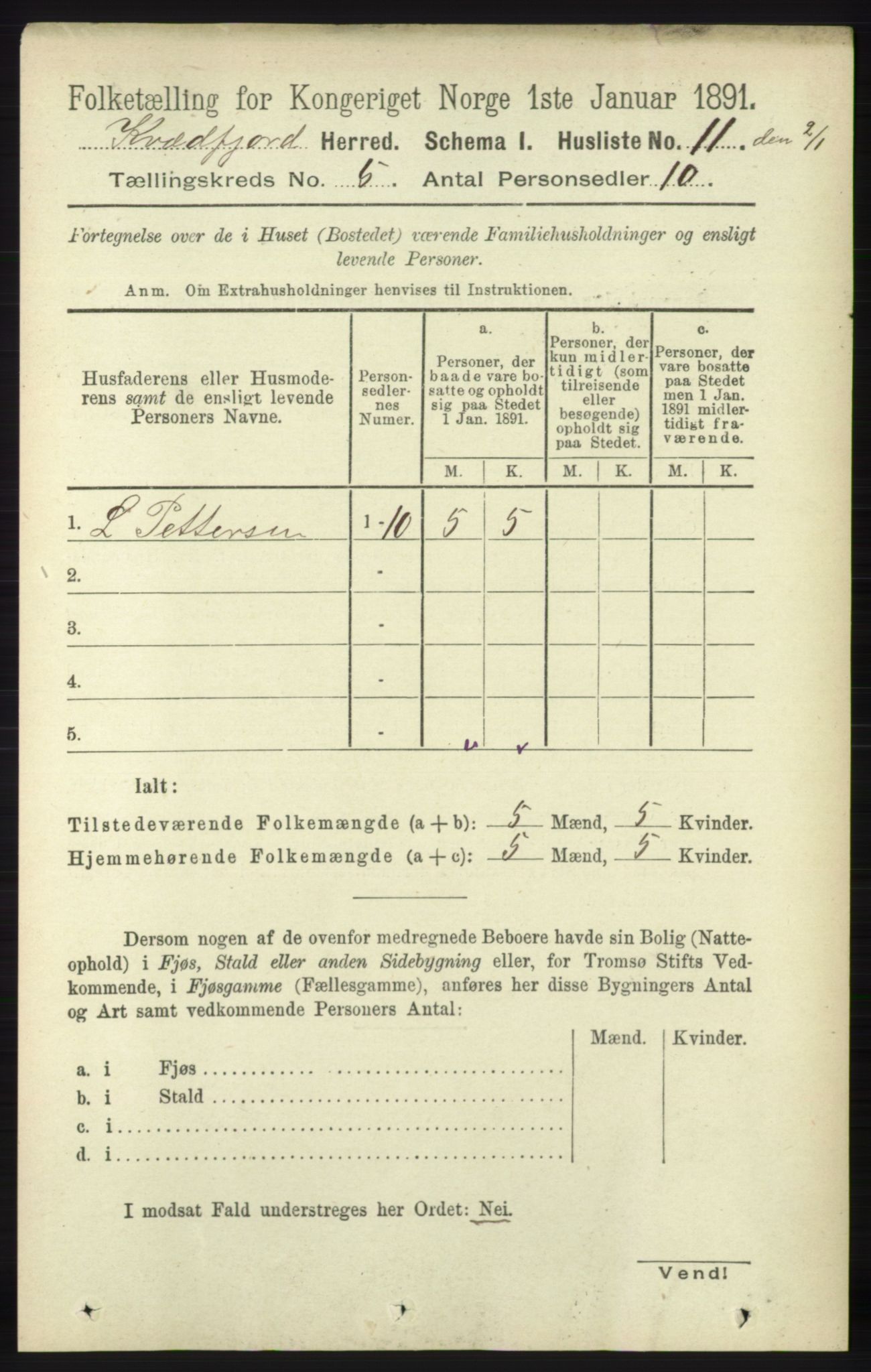 RA, 1891 census for 1911 Kvæfjord, 1891, p. 2775