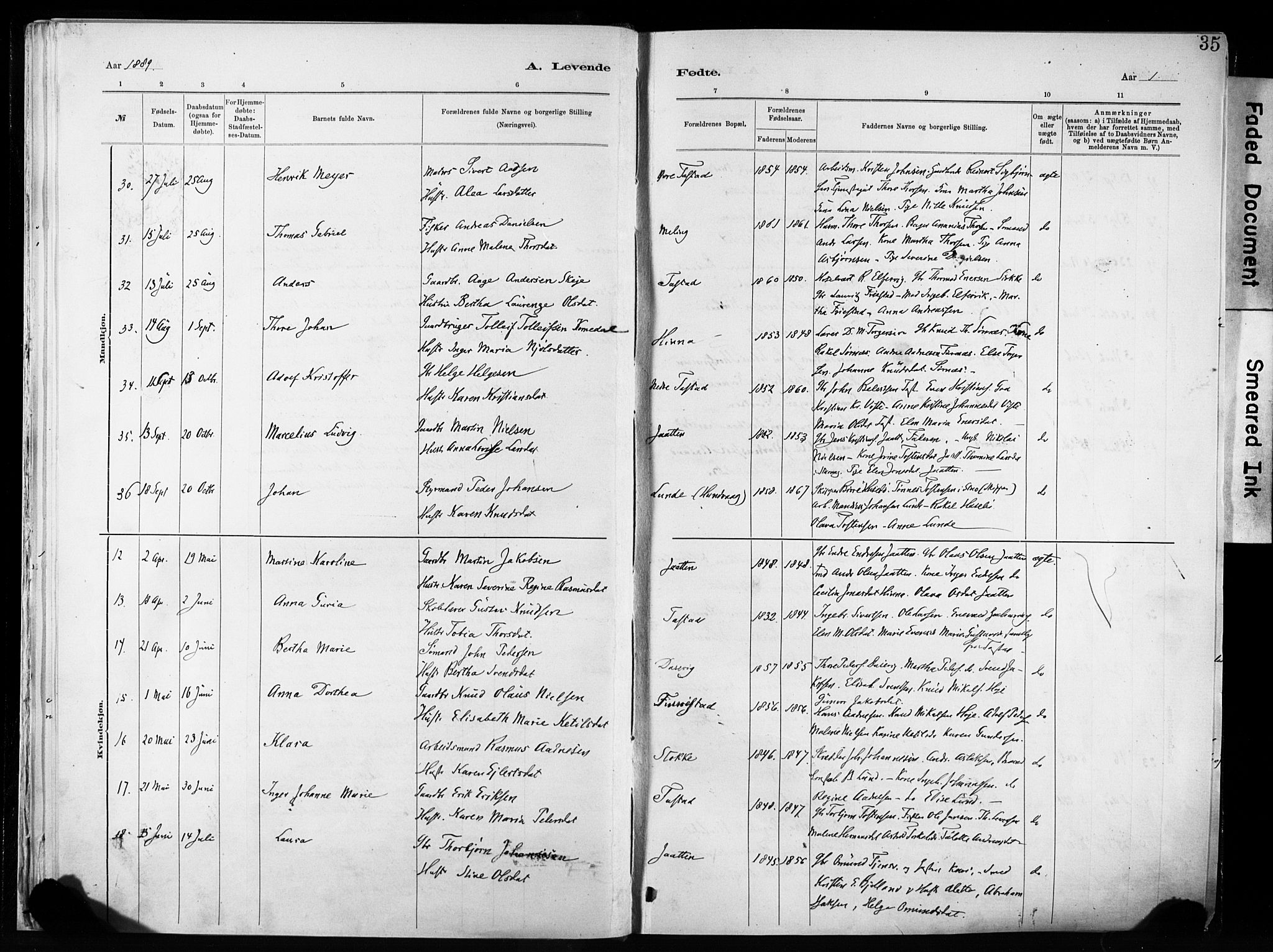 Hetland sokneprestkontor, SAST/A-101826/30/30BA/L0011: Parish register (official) no. A 11, 1884-1911, p. 35