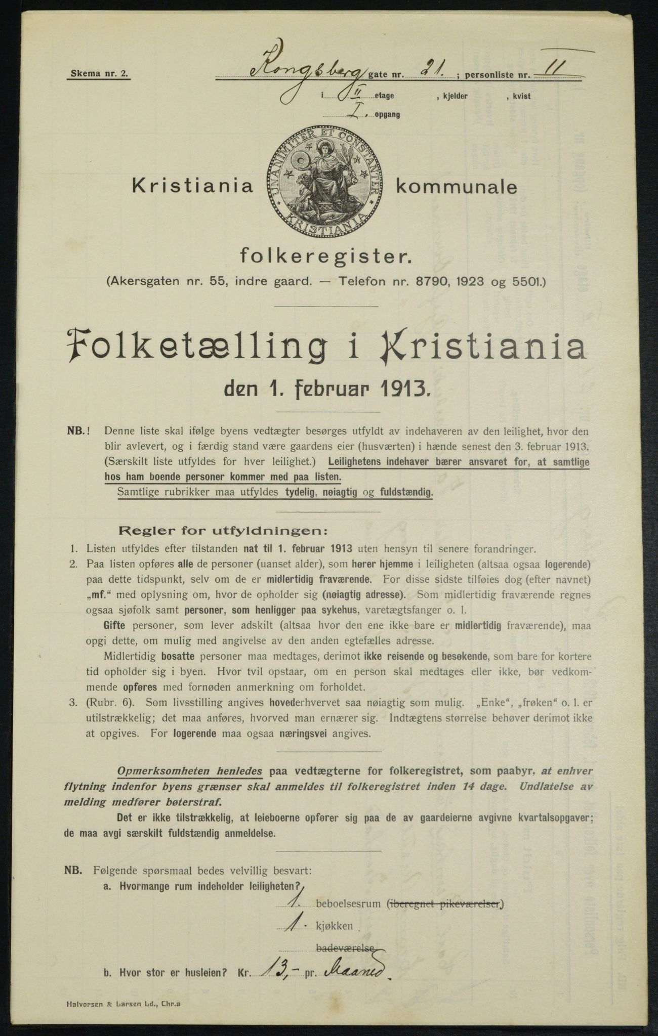 OBA, Municipal Census 1913 for Kristiania, 1913, p. 52707