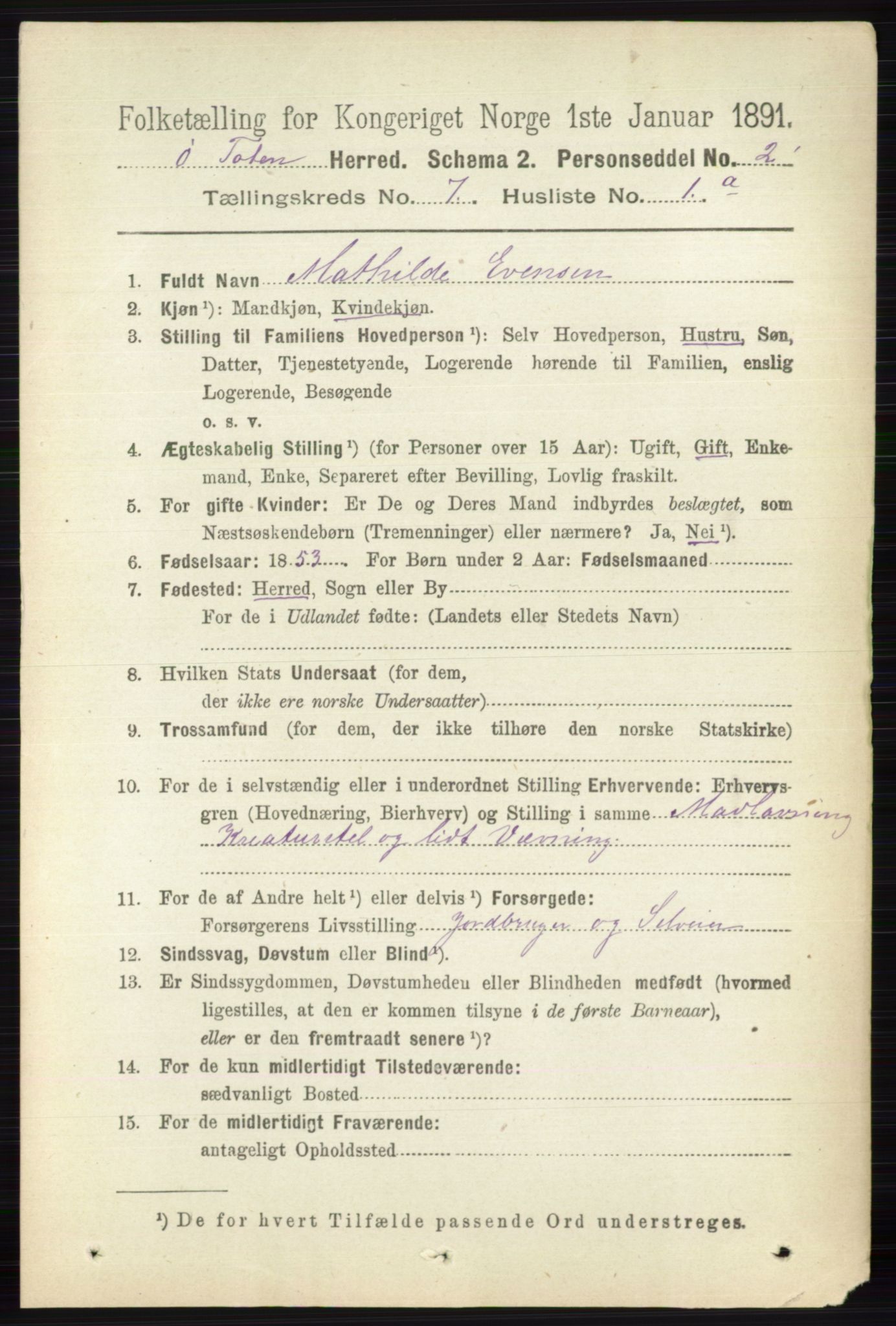 RA, 1891 census for 0528 Østre Toten, 1891, p. 4440