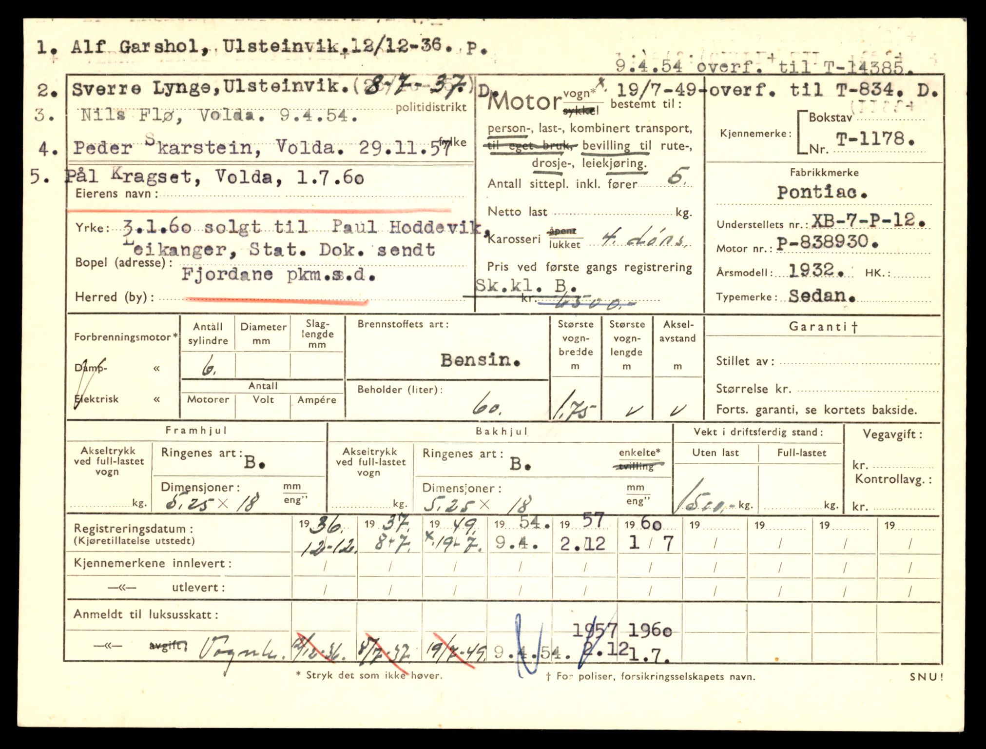 Møre og Romsdal vegkontor - Ålesund trafikkstasjon, AV/SAT-A-4099/F/Fe/L0045: Registreringskort for kjøretøy T 14320 - T 14444, 1927-1998, p. 1663