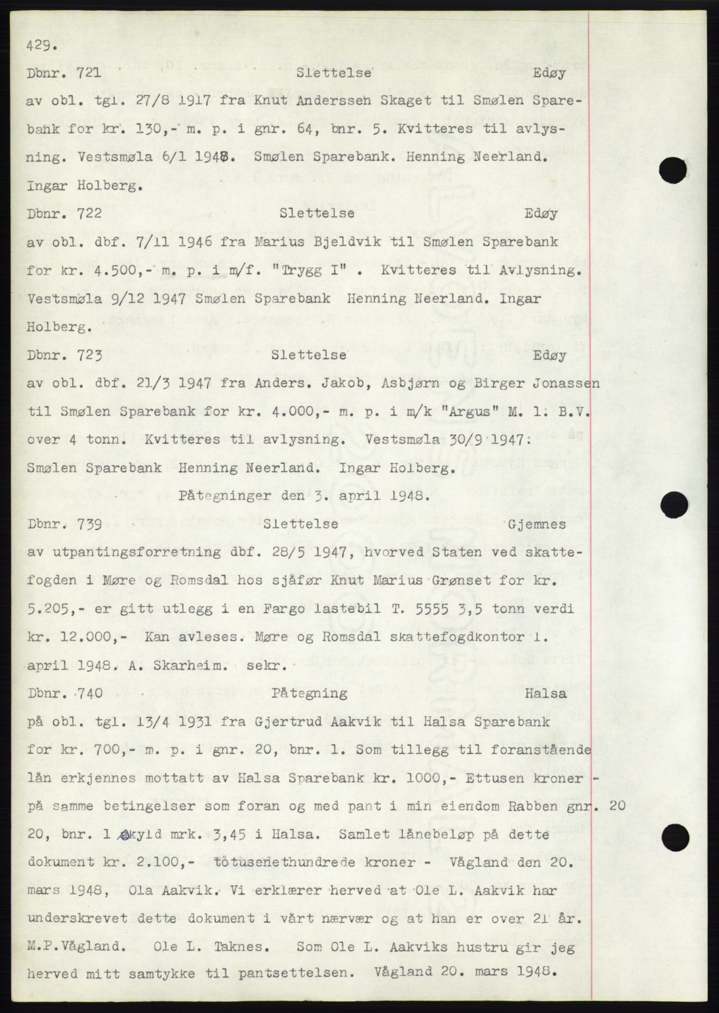 Nordmøre sorenskriveri, SAT/A-4132/1/2/2Ca: Mortgage book no. C82b, 1946-1951, Diary no: : 721/1948