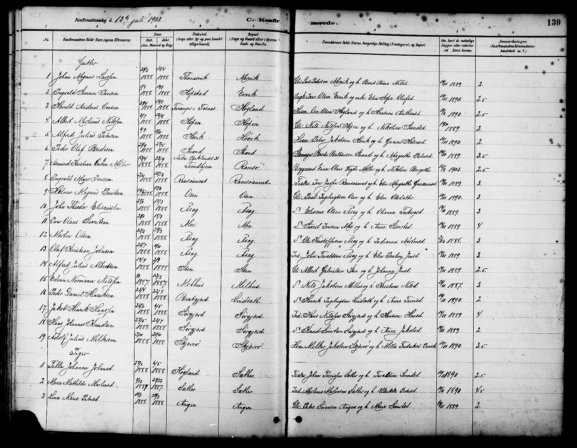 Ministerialprotokoller, klokkerbøker og fødselsregistre - Sør-Trøndelag, SAT/A-1456/658/L0726: Parish register (copy) no. 658C02, 1883-1908, p. 139