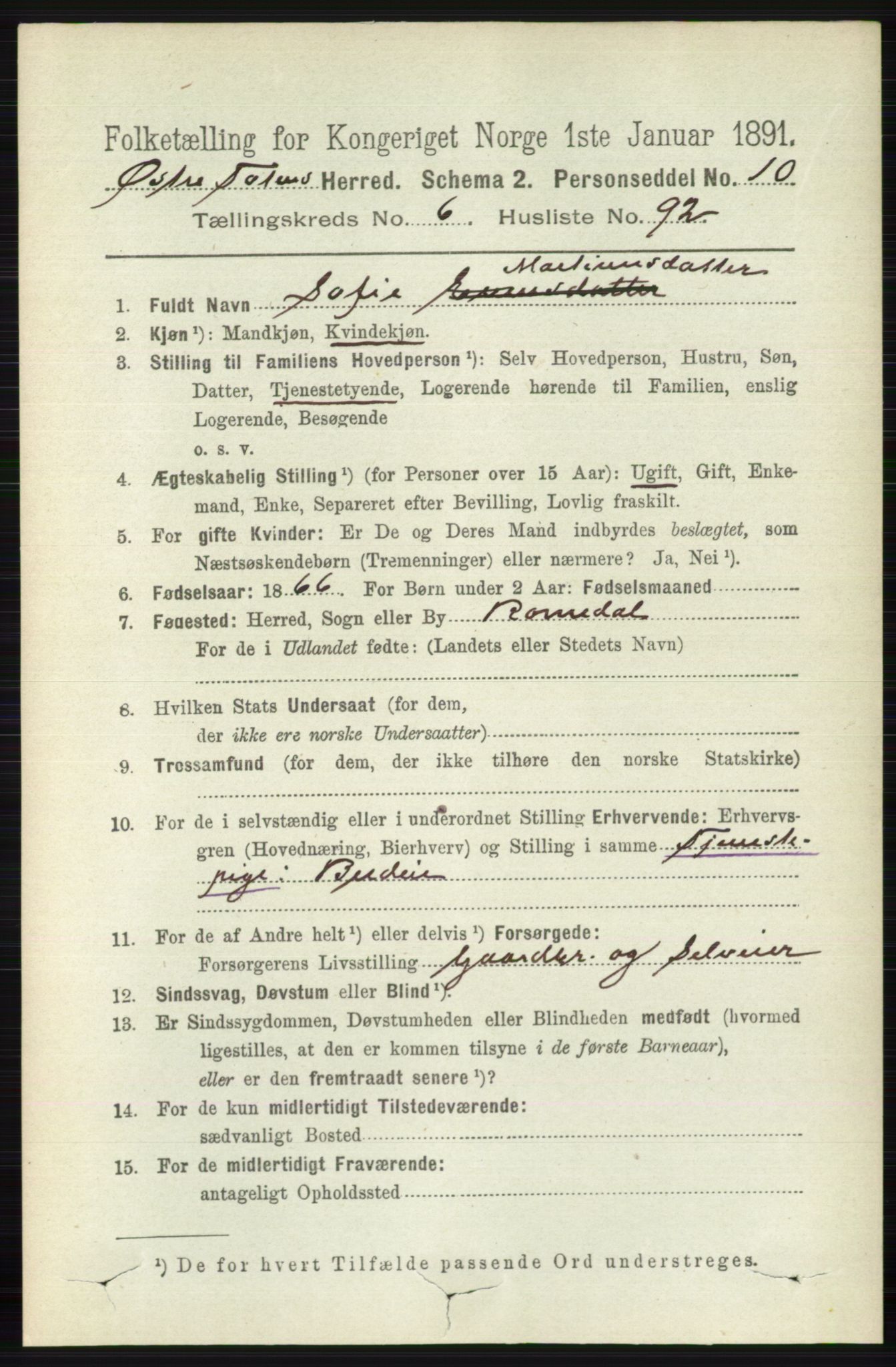 RA, 1891 census for 0528 Østre Toten, 1891, p. 4328