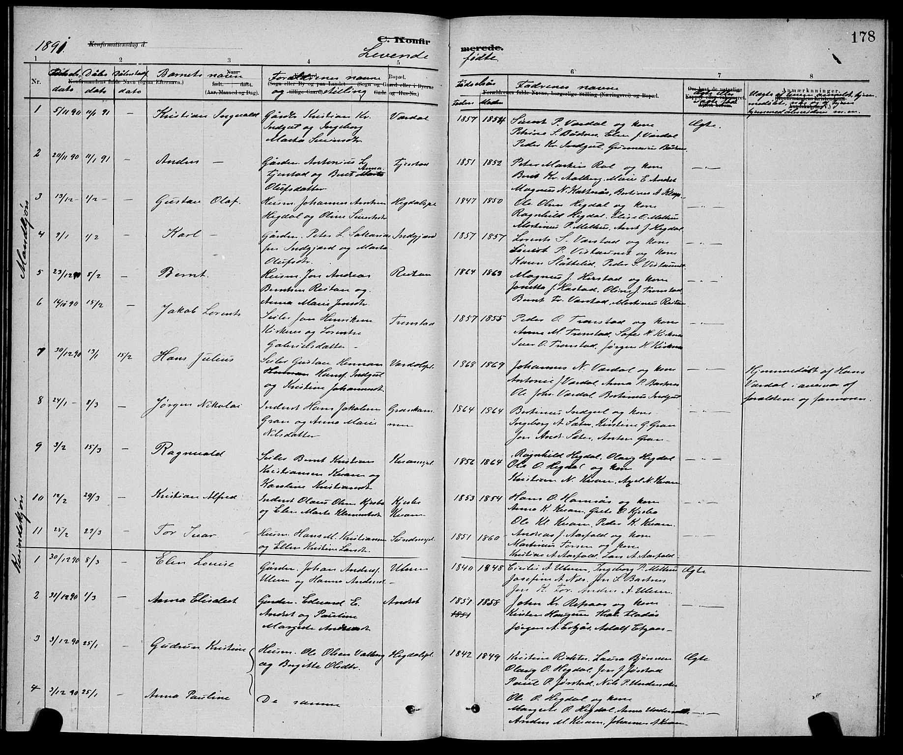Ministerialprotokoller, klokkerbøker og fødselsregistre - Nord-Trøndelag, SAT/A-1458/730/L0301: Parish register (copy) no. 730C04, 1880-1897, p. 178
