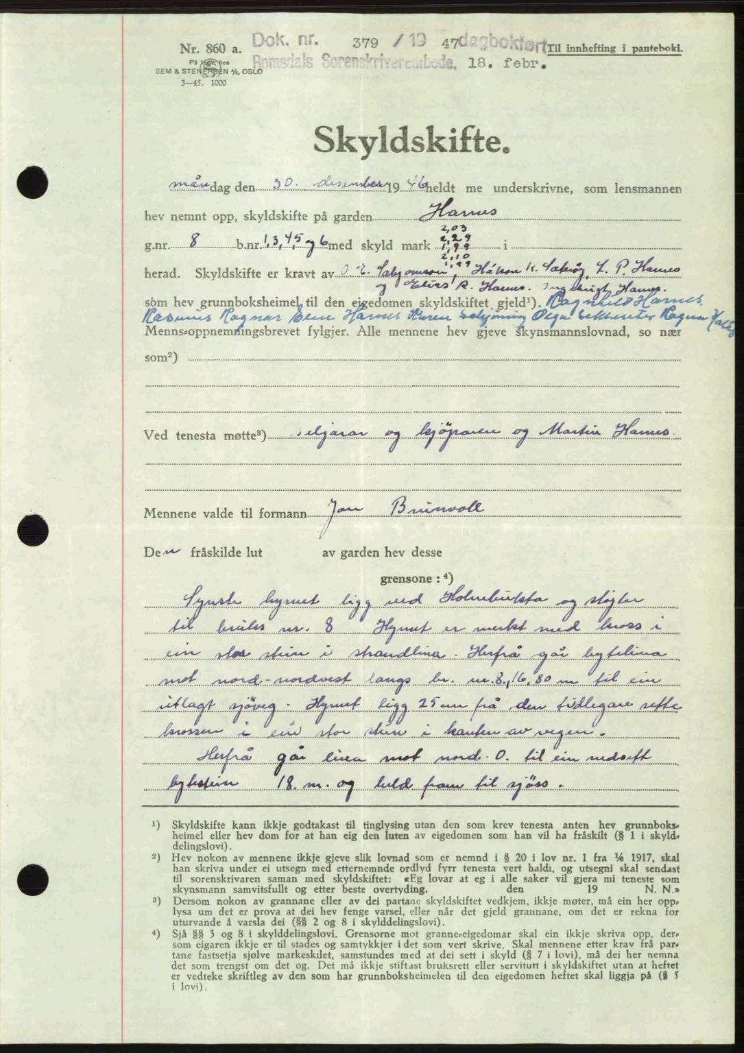 Romsdal sorenskriveri, AV/SAT-A-4149/1/2/2C: Mortgage book no. A22, 1947-1947, Diary no: : 379/1947