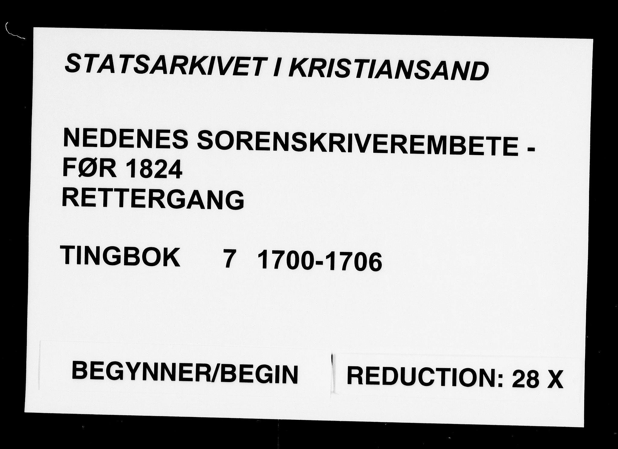 Nedenes sorenskriveri før 1824, AV/SAK-1221-0007/F/Fa/L0011: Tingbok med register nr 7, 1700-1706