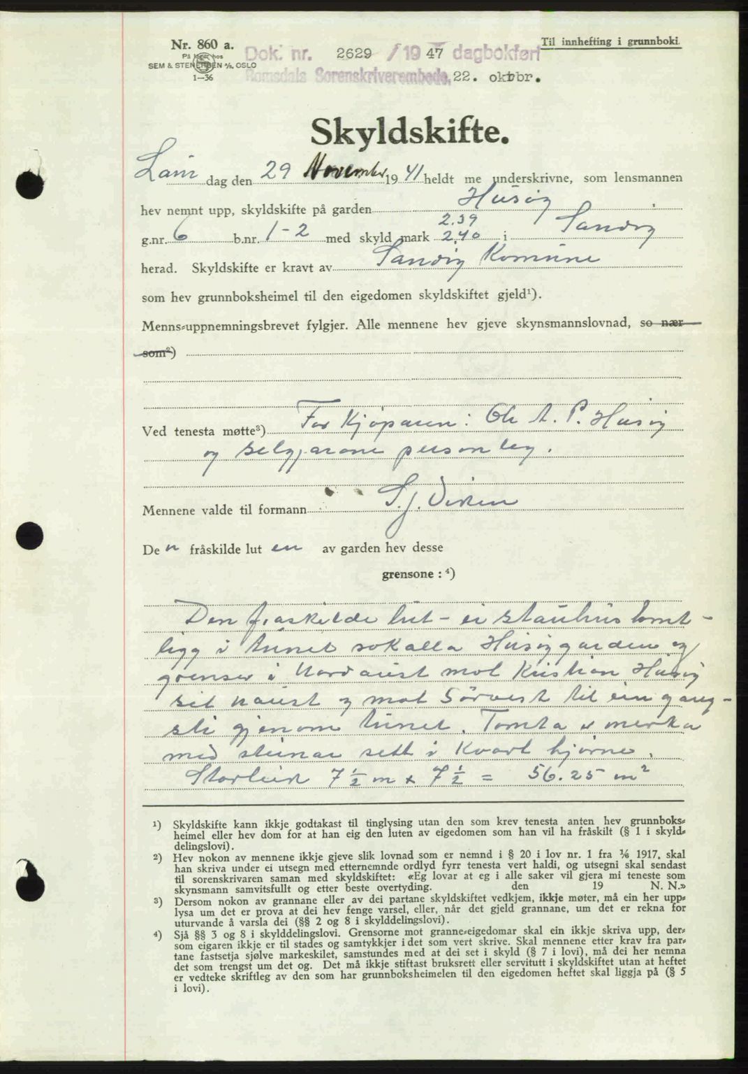 Romsdal sorenskriveri, SAT/A-4149/1/2/2C: Mortgage book no. A24, 1947-1947, Diary no: : 2629/1947