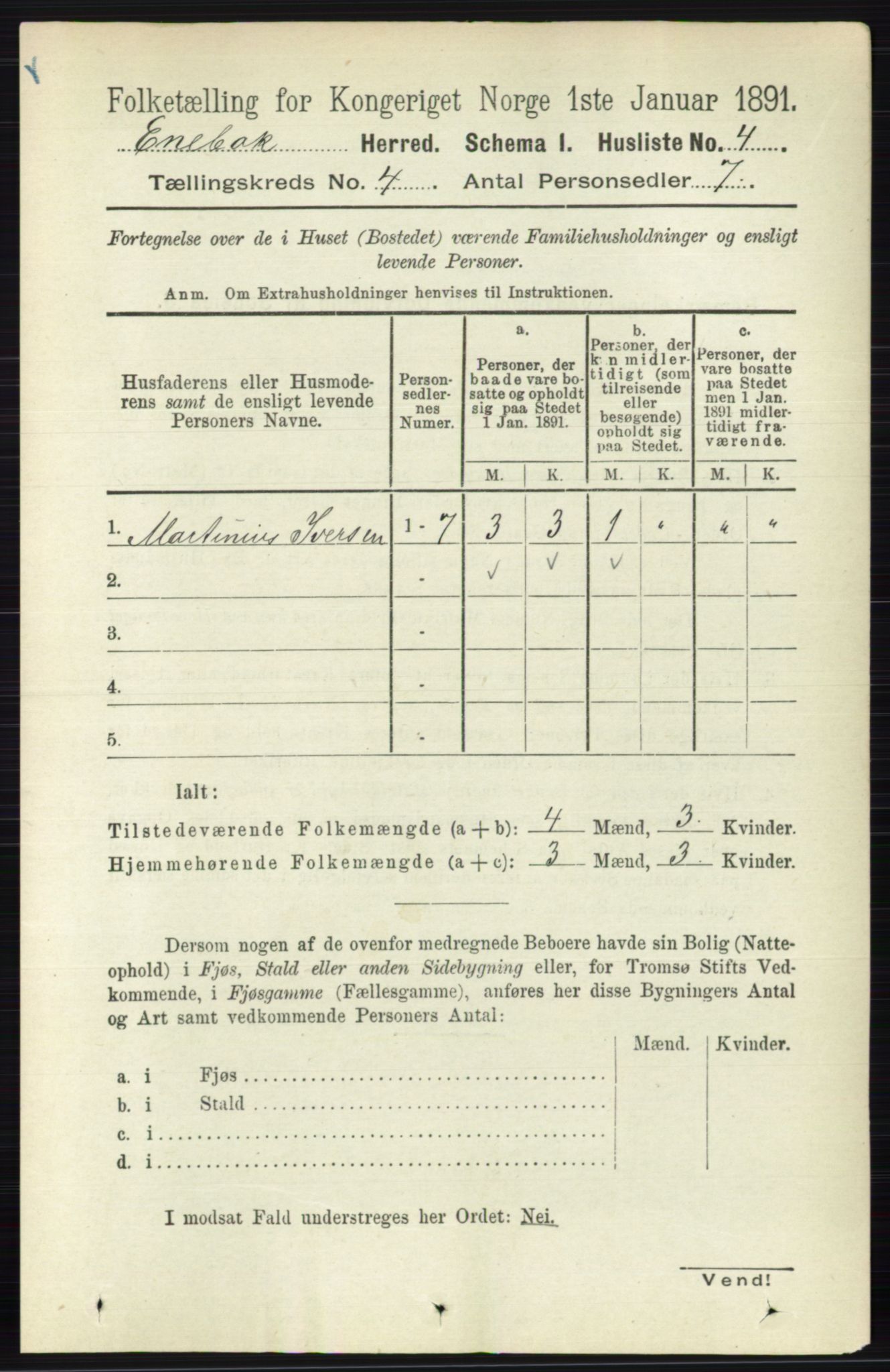 RA, 1891 census for 0229 Enebakk, 1891, p. 1414