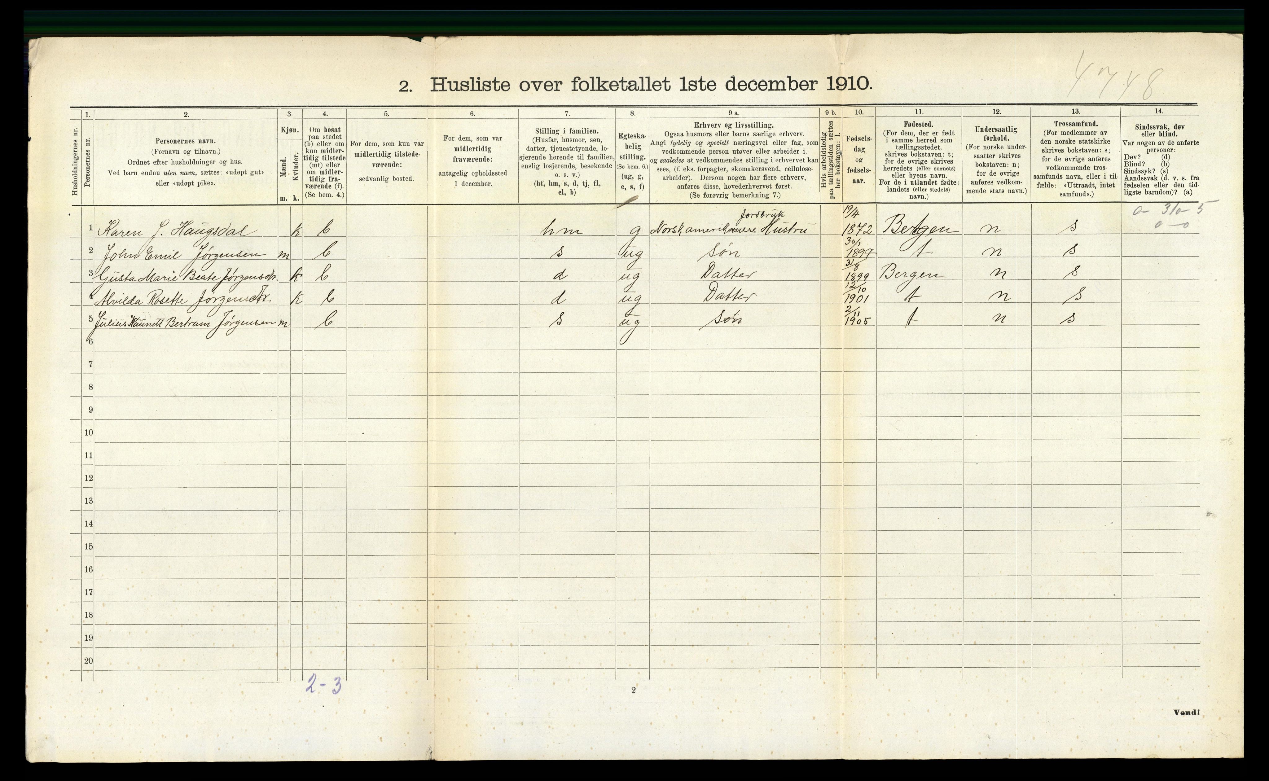 RA, 1910 census for Masfjorden, 1910, p. 245