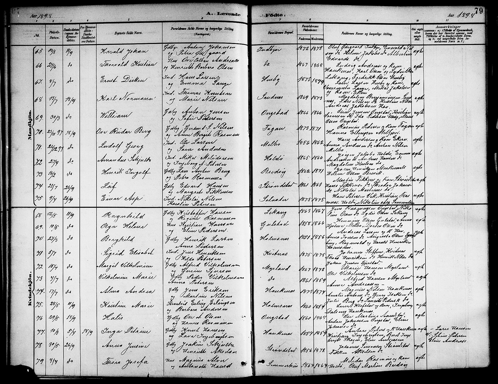 Ministerialprotokoller, klokkerbøker og fødselsregistre - Nordland, AV/SAT-A-1459/888/L1268: Parish register (copy) no. 888C06, 1891-1908, p. 79