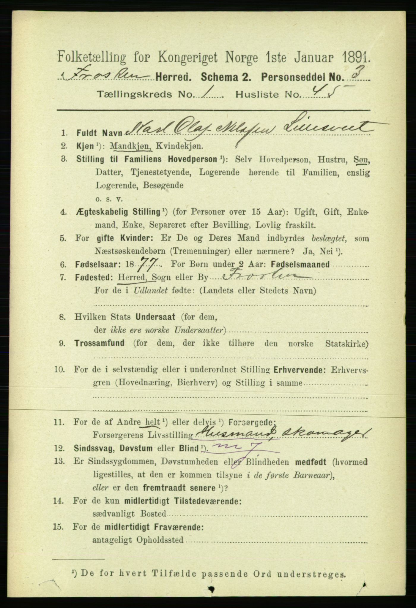 RA, 1891 census for 1717 Frosta, 1891, p. 453