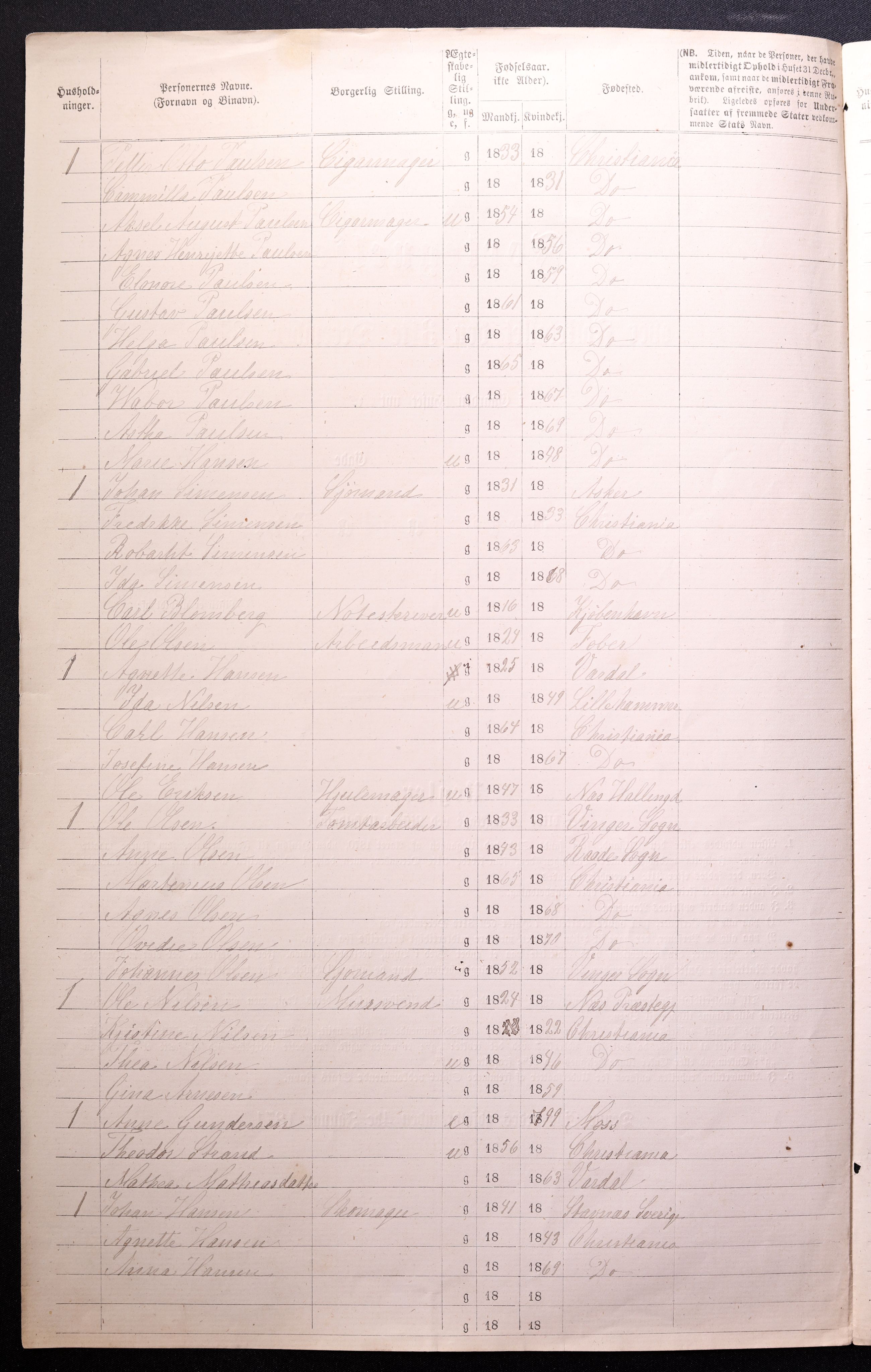 RA, 1870 census for 0301 Kristiania, 1870, p. 1884