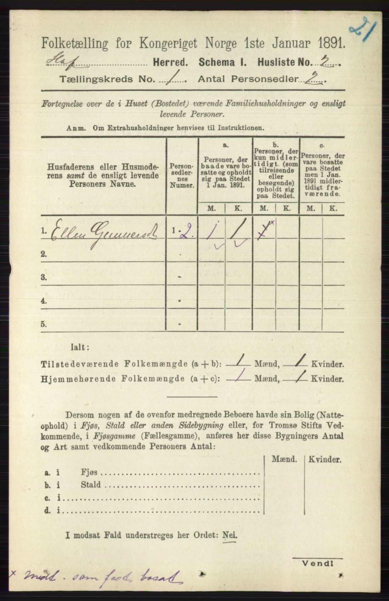 RA, 1891 census for 0714 Hof, 1891, p. 22