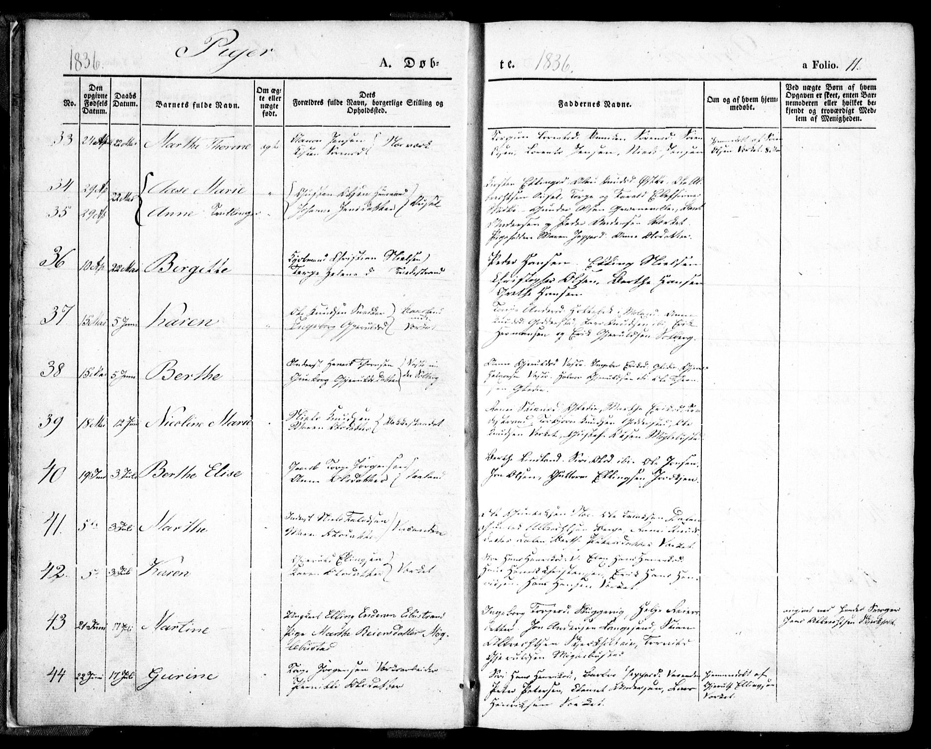 Holt sokneprestkontor, AV/SAK-1111-0021/F/Fa/L0007: Parish register (official) no. A 7, 1836-1848, p. 11