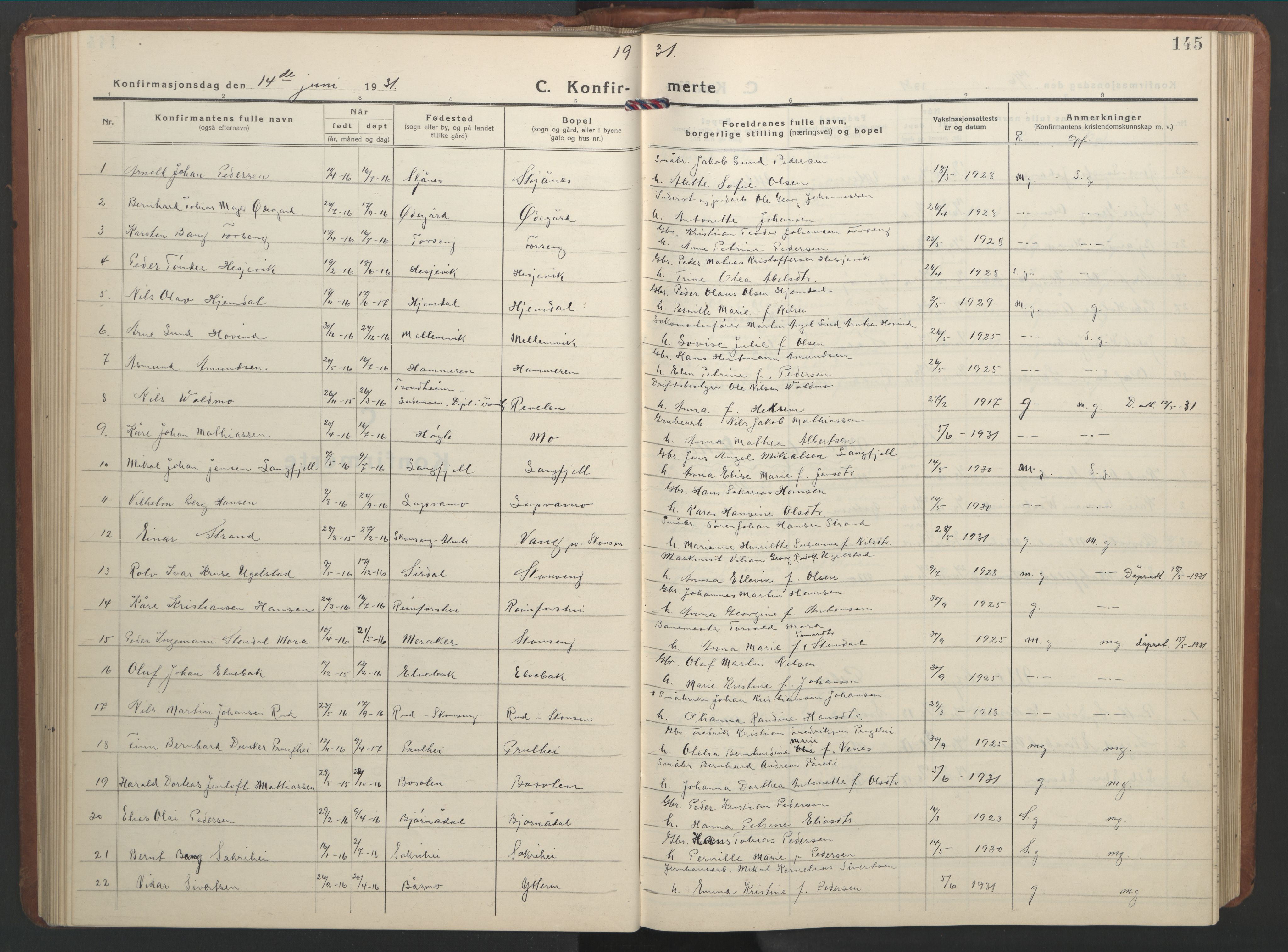 Ministerialprotokoller, klokkerbøker og fødselsregistre - Nordland, SAT/A-1459/827/L0425: Parish register (copy) no. 827C14, 1931-1946, p. 145
