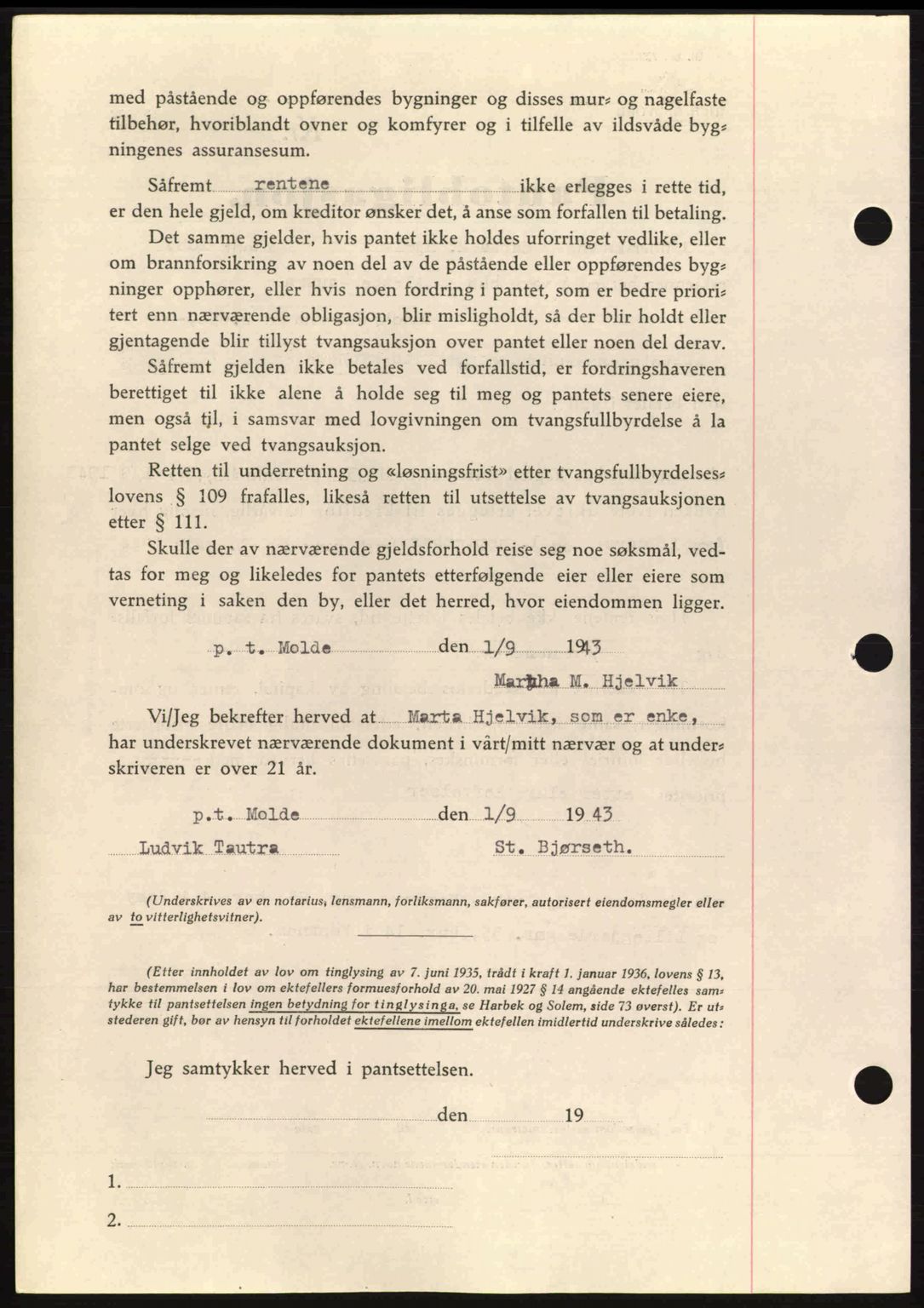 Romsdal sorenskriveri, AV/SAT-A-4149/1/2/2C: Mortgage book no. B2, 1939-1945, Diary no: : 1492/1943