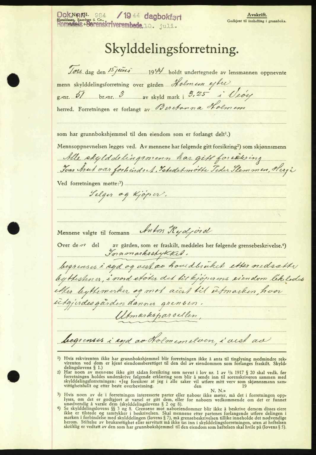 Romsdal sorenskriveri, SAT/A-4149/1/2/2C: Mortgage book no. A16, 1944-1944, Diary no: : 984/1944