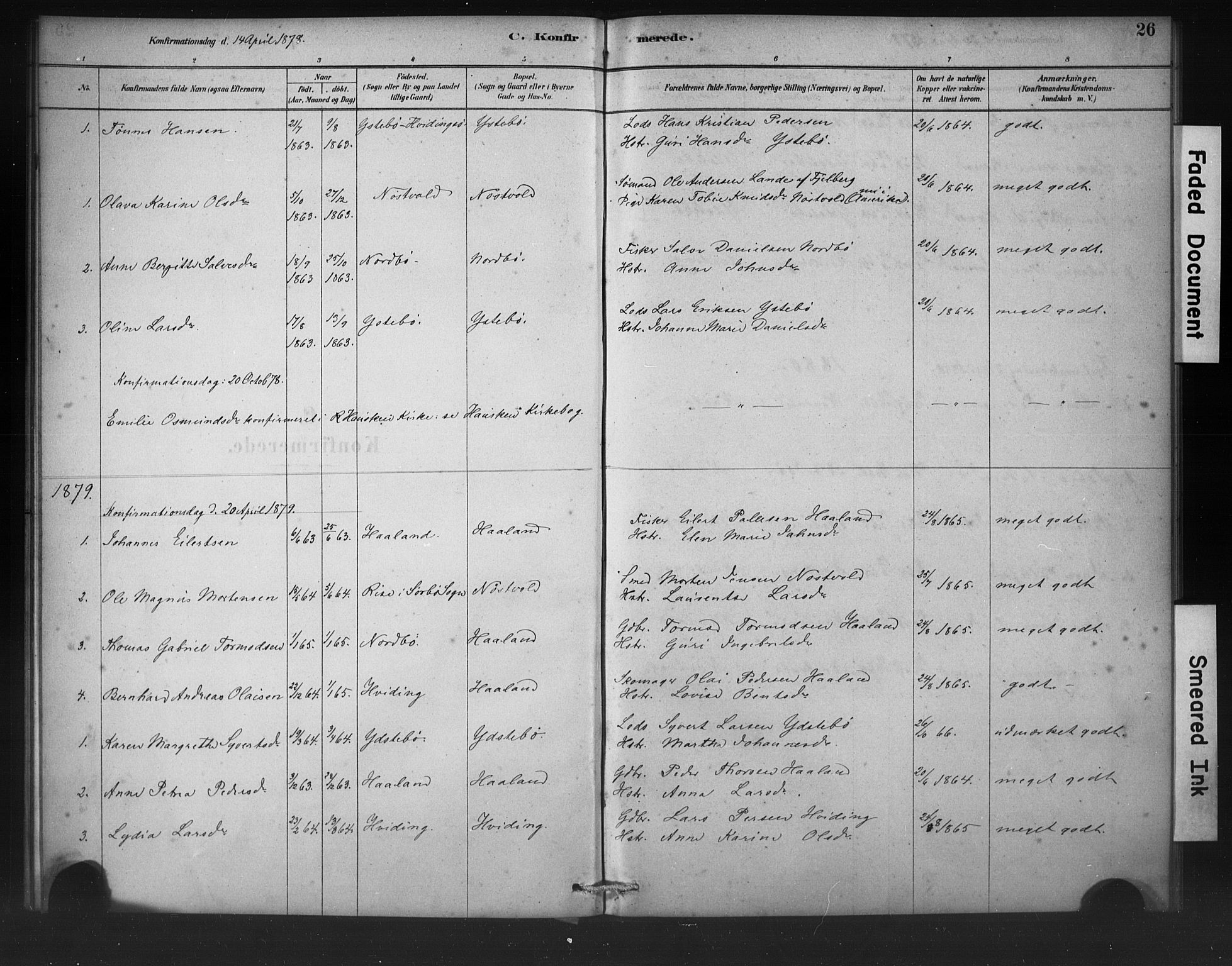Rennesøy sokneprestkontor, SAST/A -101827/H/Ha/Haa/L0011: Parish register (official) no. A 11, 1878-1887, p. 26