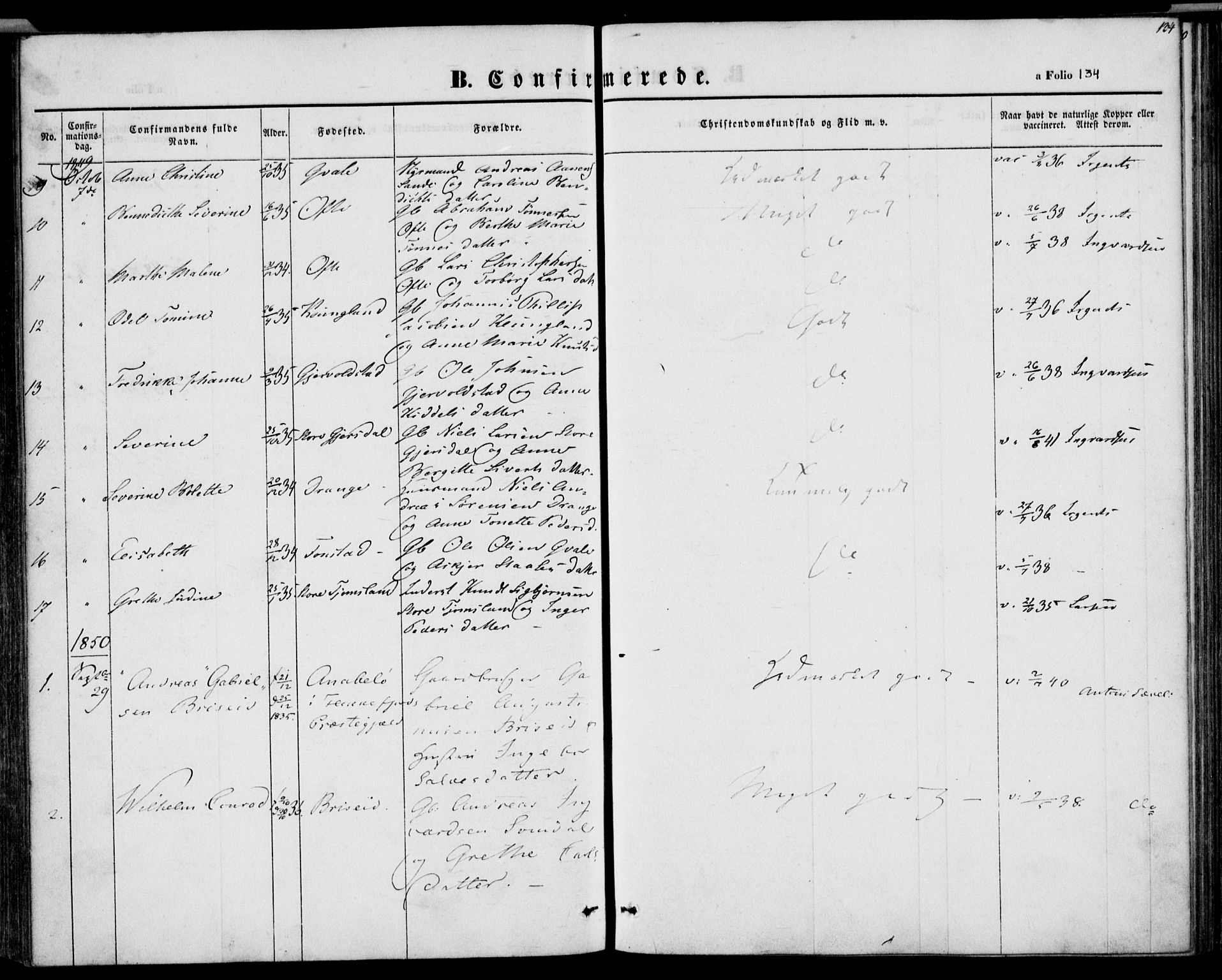 Herad sokneprestkontor, AV/SAK-1111-0018/F/Fa/Faa/L0004: Parish register (official) no. A 4, 1844-1853, p. 134