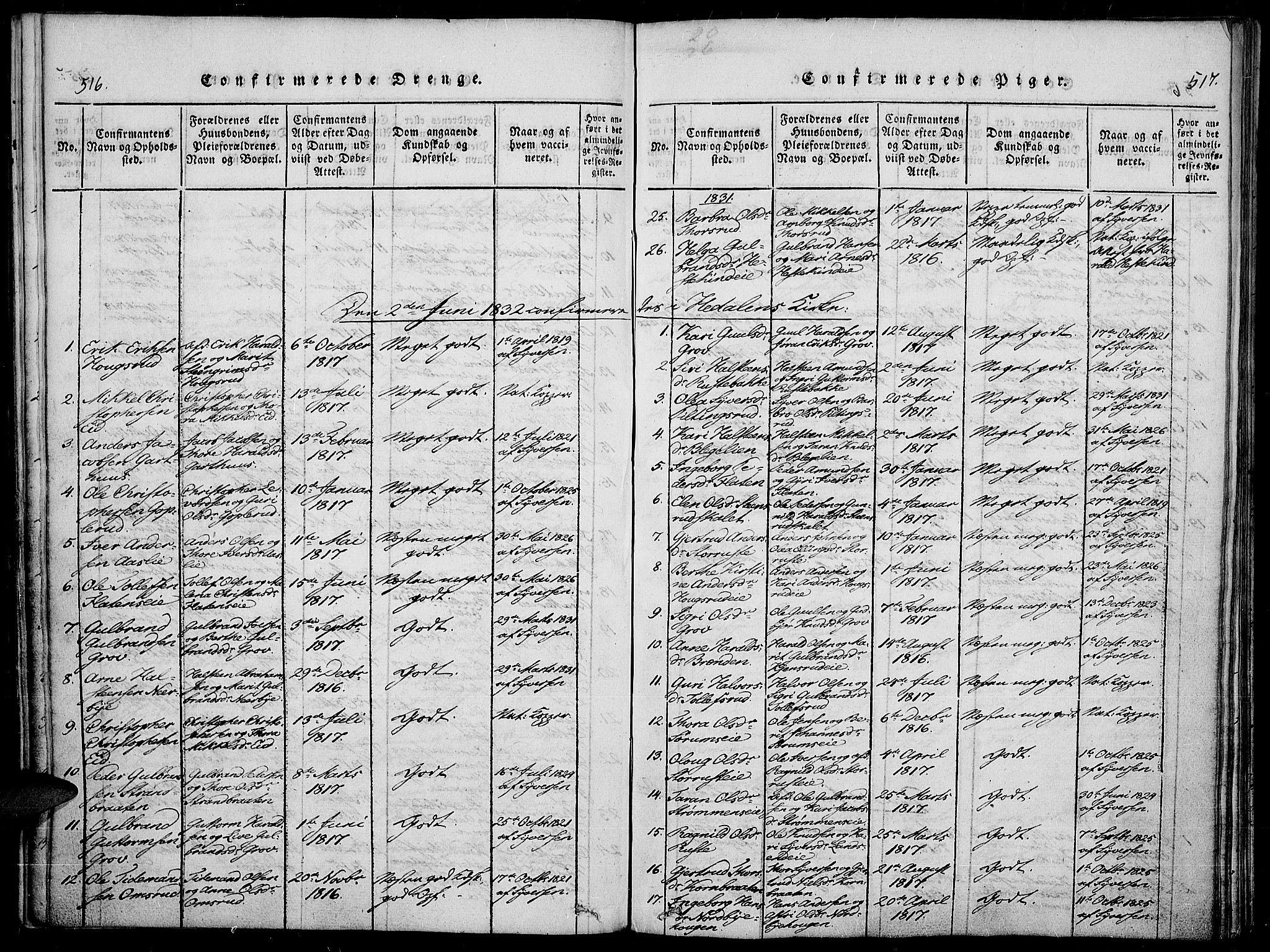 Sør-Aurdal prestekontor, SAH/PREST-128/H/Ha/Haa/L0003: Parish register (official) no. 3, 1825-1840, p. 516-517