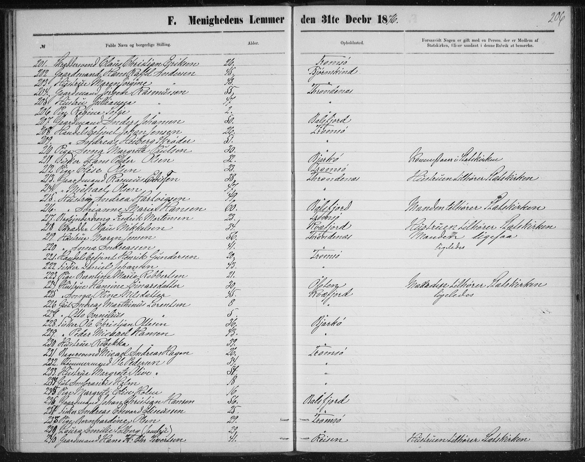 Uten arkivreferanse, SATØ/-: Dissenter register no. DP 3, 1871-1893, p. 206