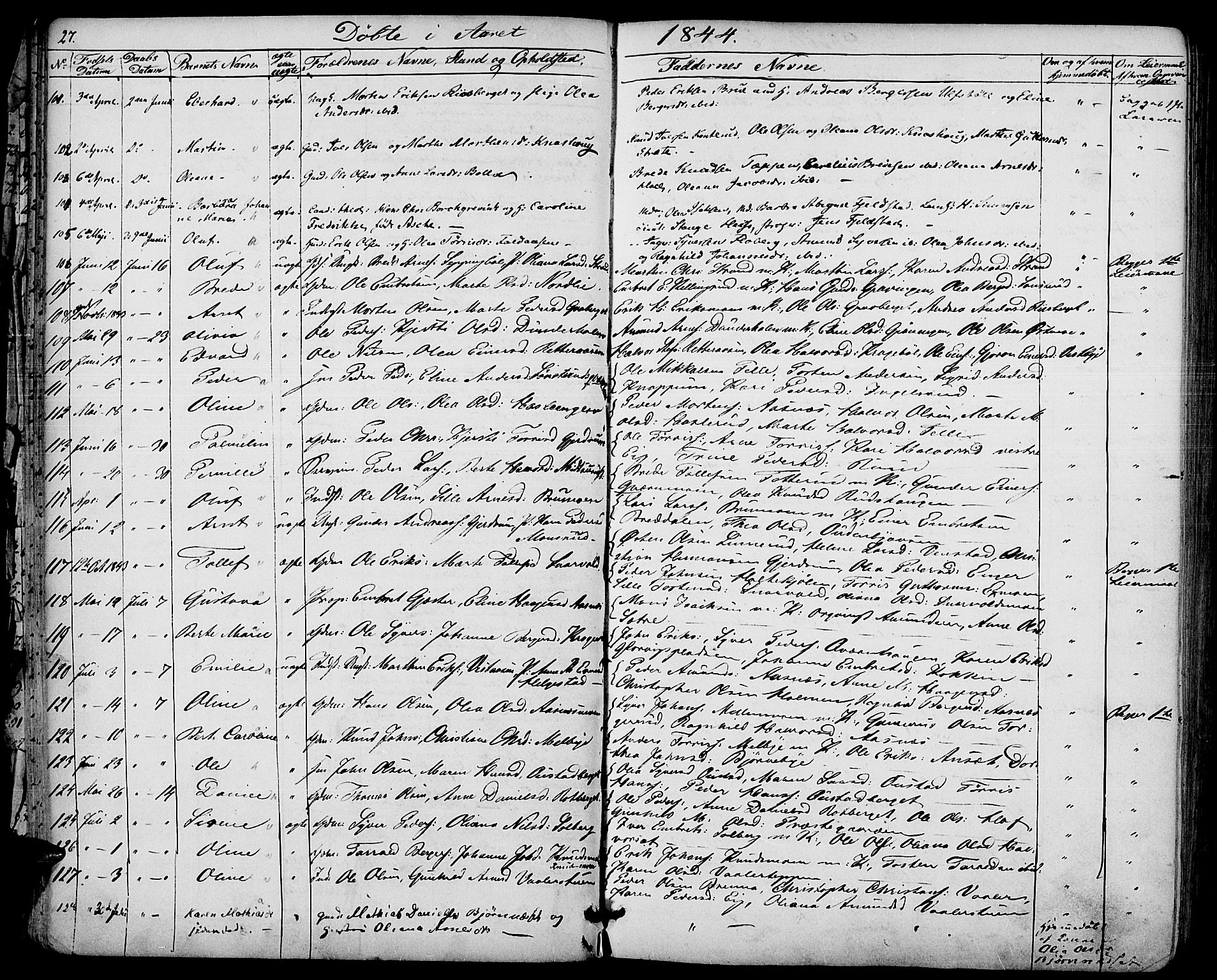 Hof prestekontor, SAH/PREST-038/H/Ha/Haa/L0007: Parish register (official) no. 7, 1841-1848, p. 27