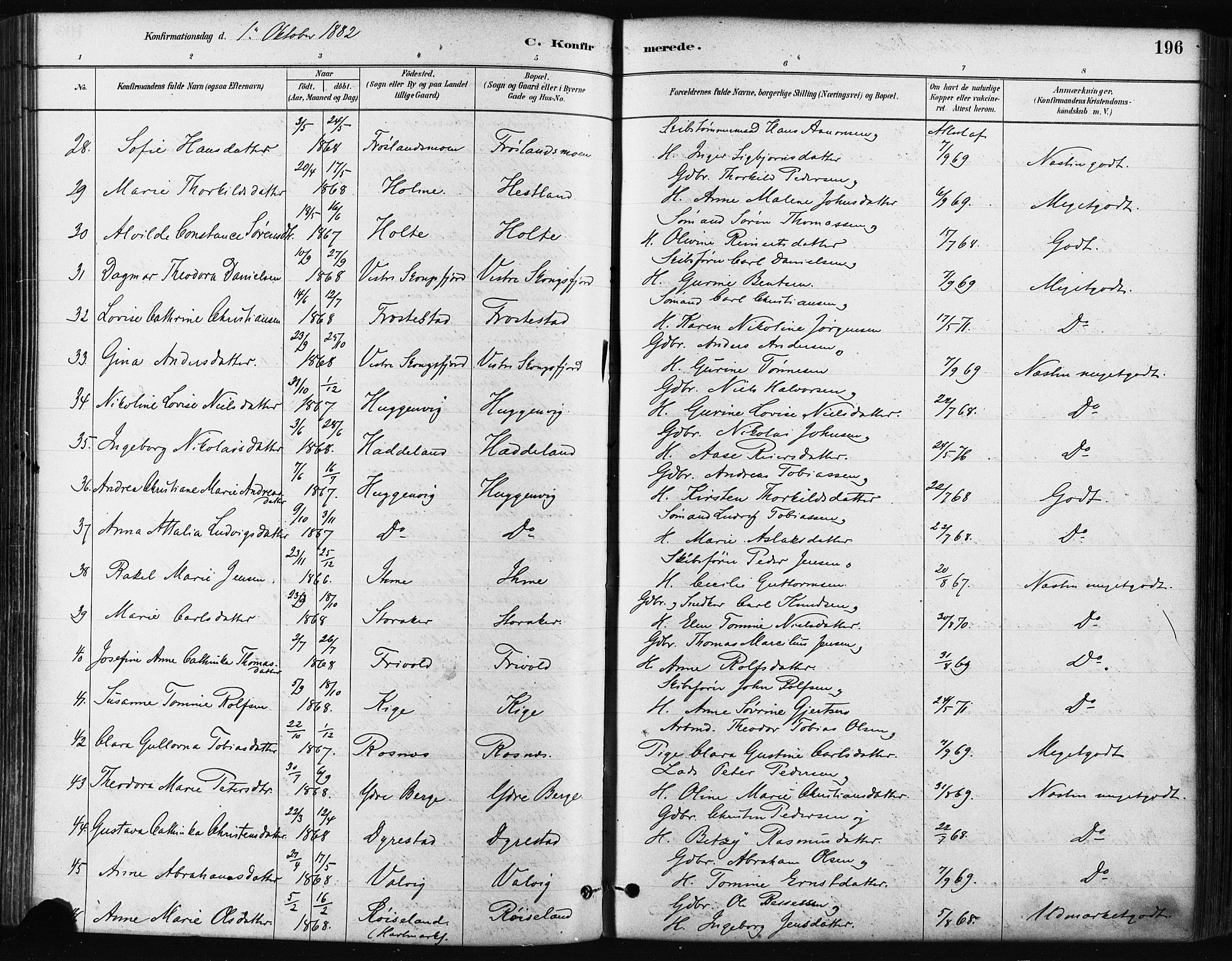 Mandal sokneprestkontor, SAK/1111-0030/F/Fa/Faa/L0016: Parish register (official) no. A 16, 1880-1890, p. 196