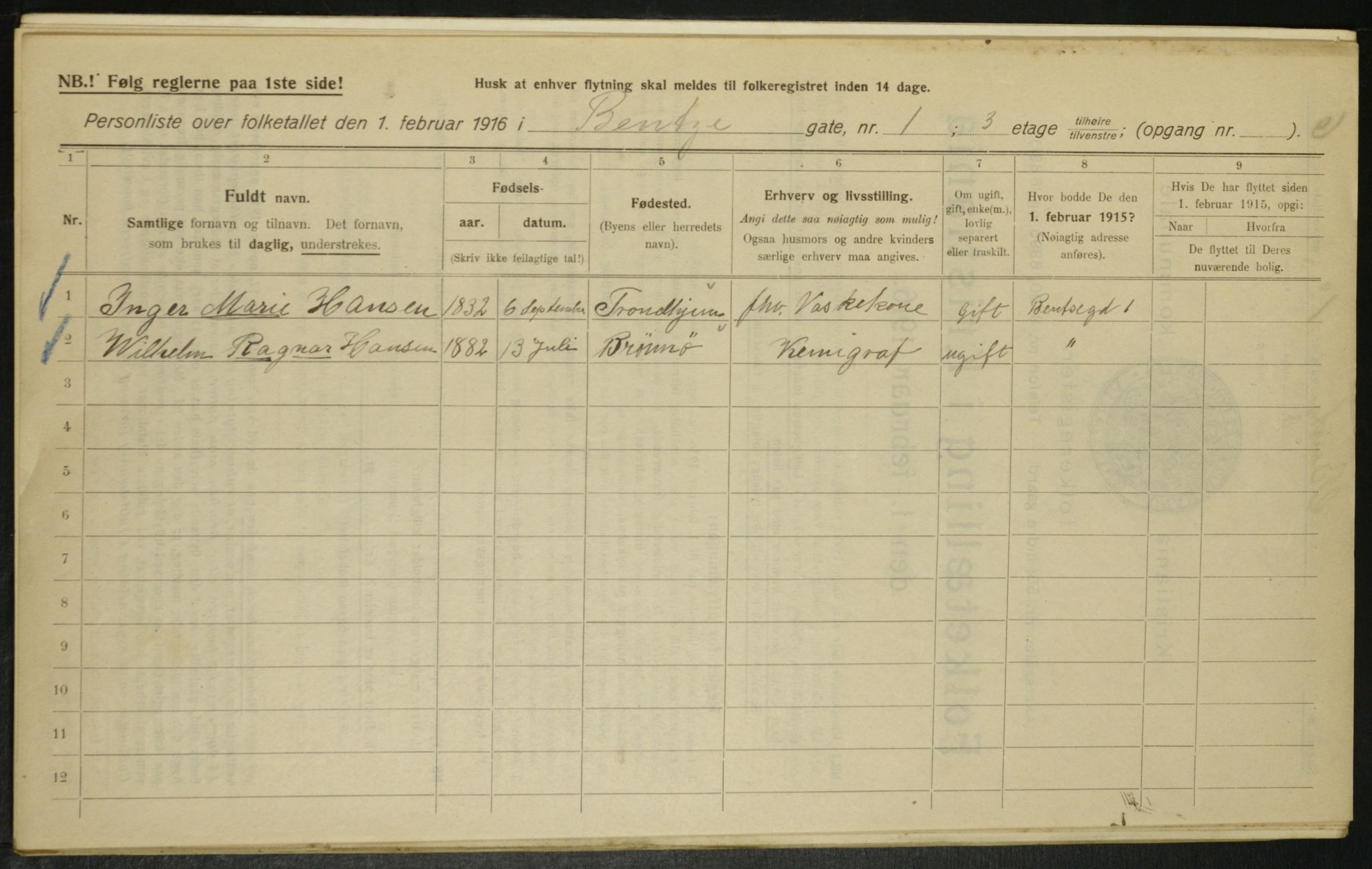 OBA, Municipal Census 1916 for Kristiania, 1916, p. 3568