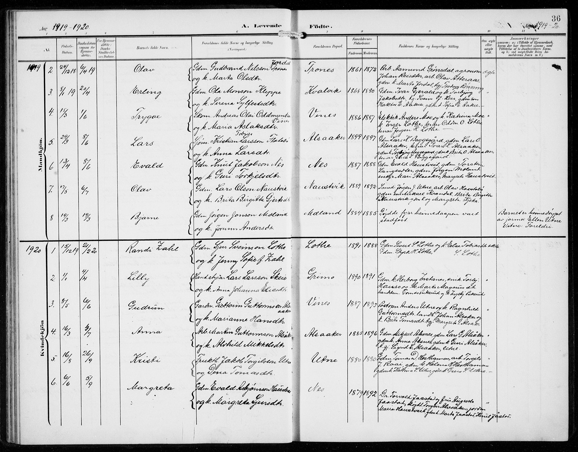 Ullensvang sokneprestembete, SAB/A-78701/H/Hab: Parish register (copy) no. F  1, 1902-1935, p. 36
