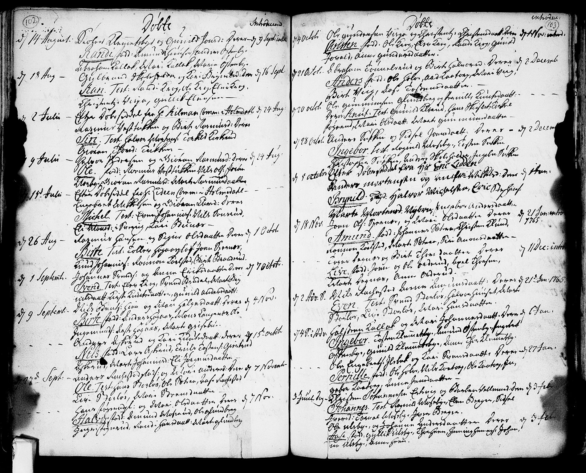 Rødenes prestekontor Kirkebøker, SAO/A-2005/F/Fa/L0002: Parish register (official) no. I 2, 1733-1776, p. 102-103