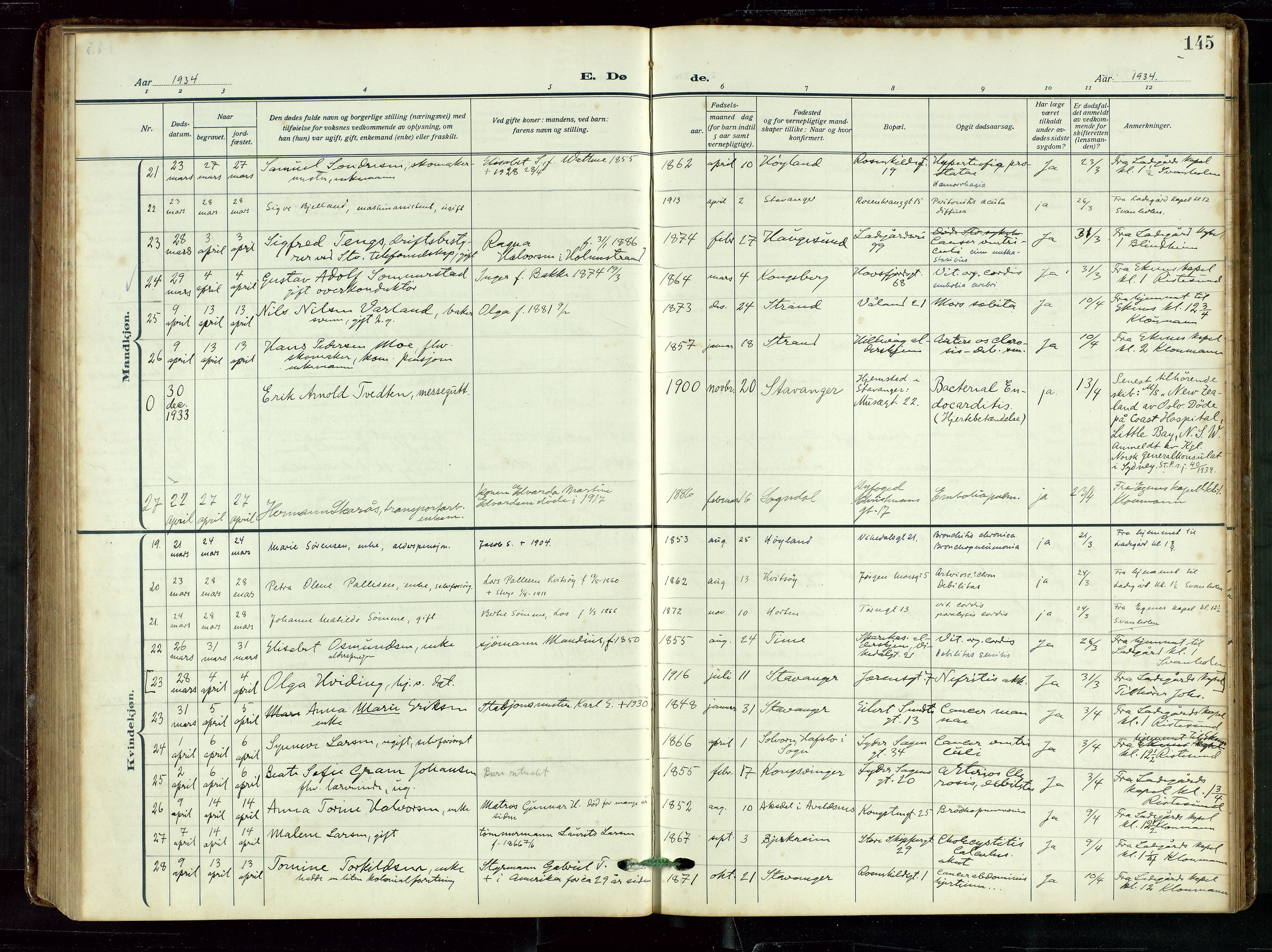 St. Petri sokneprestkontor, AV/SAST-A-101813/002/D/L0003: Parish register (official) no. A 28, 1919-1938, p. 145