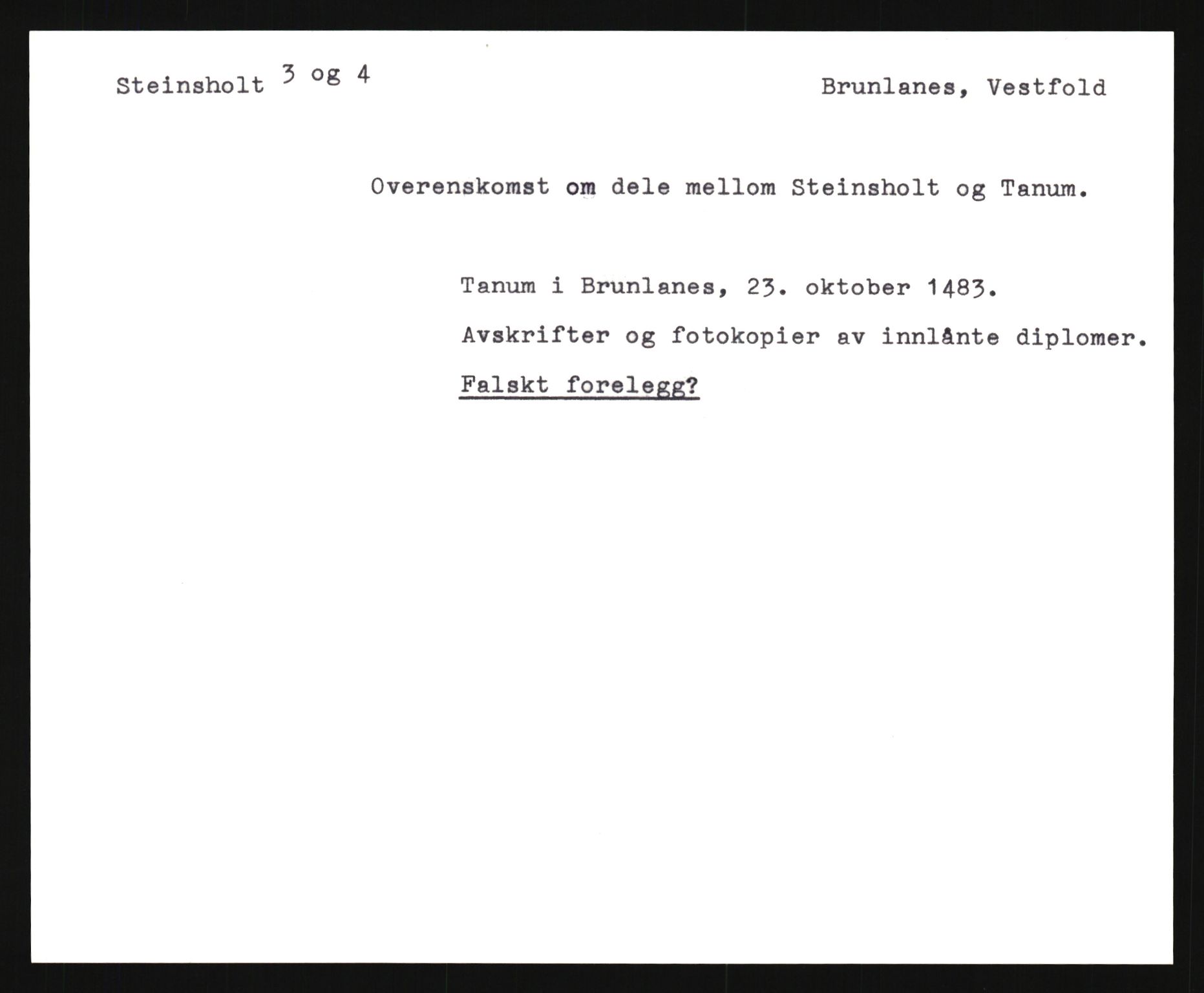 Riksarkivets diplomsamling, AV/RA-EA-5965/F35/F35e/L0019: Registreringssedler Vestfold 2, 1400-1700, p. 333