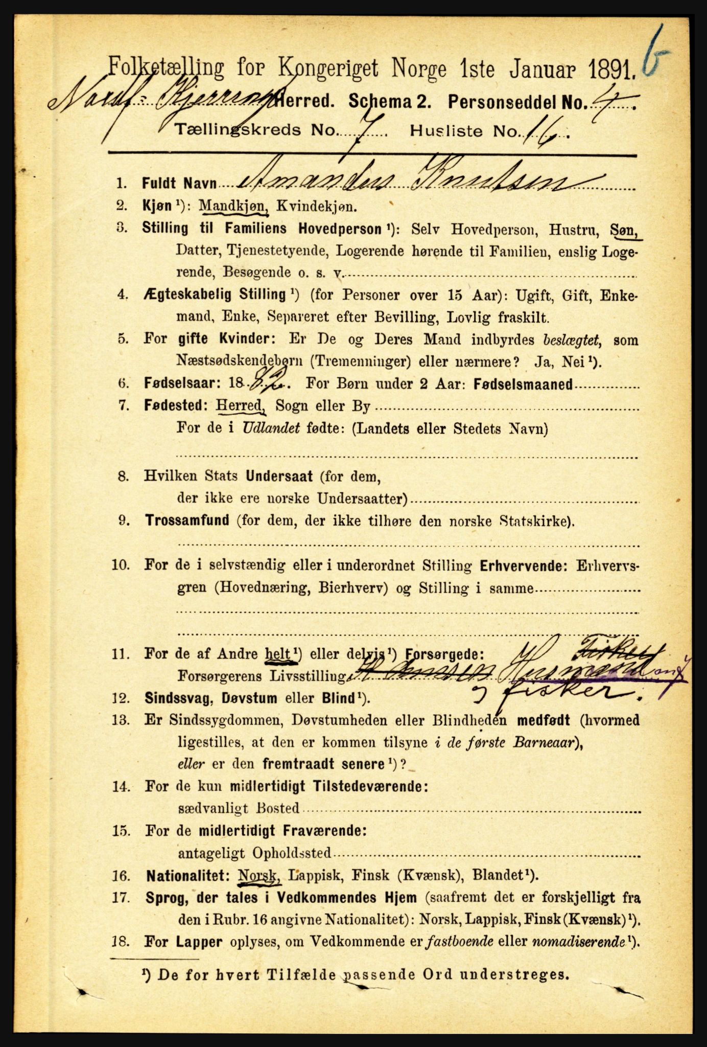 RA, 1891 census for 1846 Nordfold-Kjerringøy, 1891, p. 1883