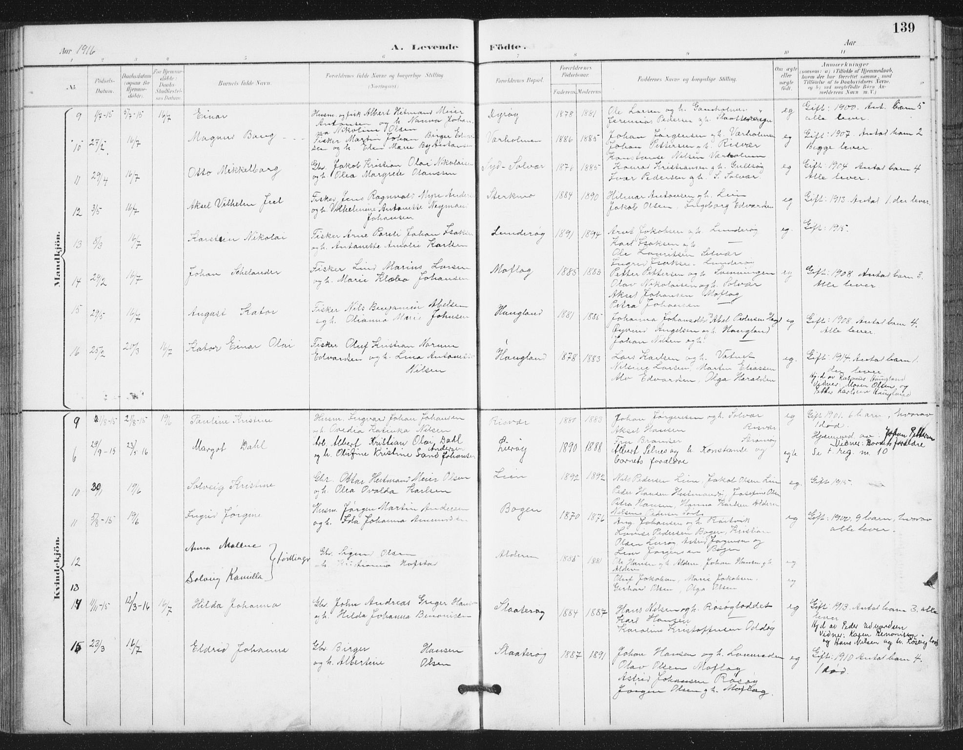 Ministerialprotokoller, klokkerbøker og fødselsregistre - Nordland, AV/SAT-A-1459/839/L0573: Parish register (copy) no. 839C03, 1892-1917, p. 139