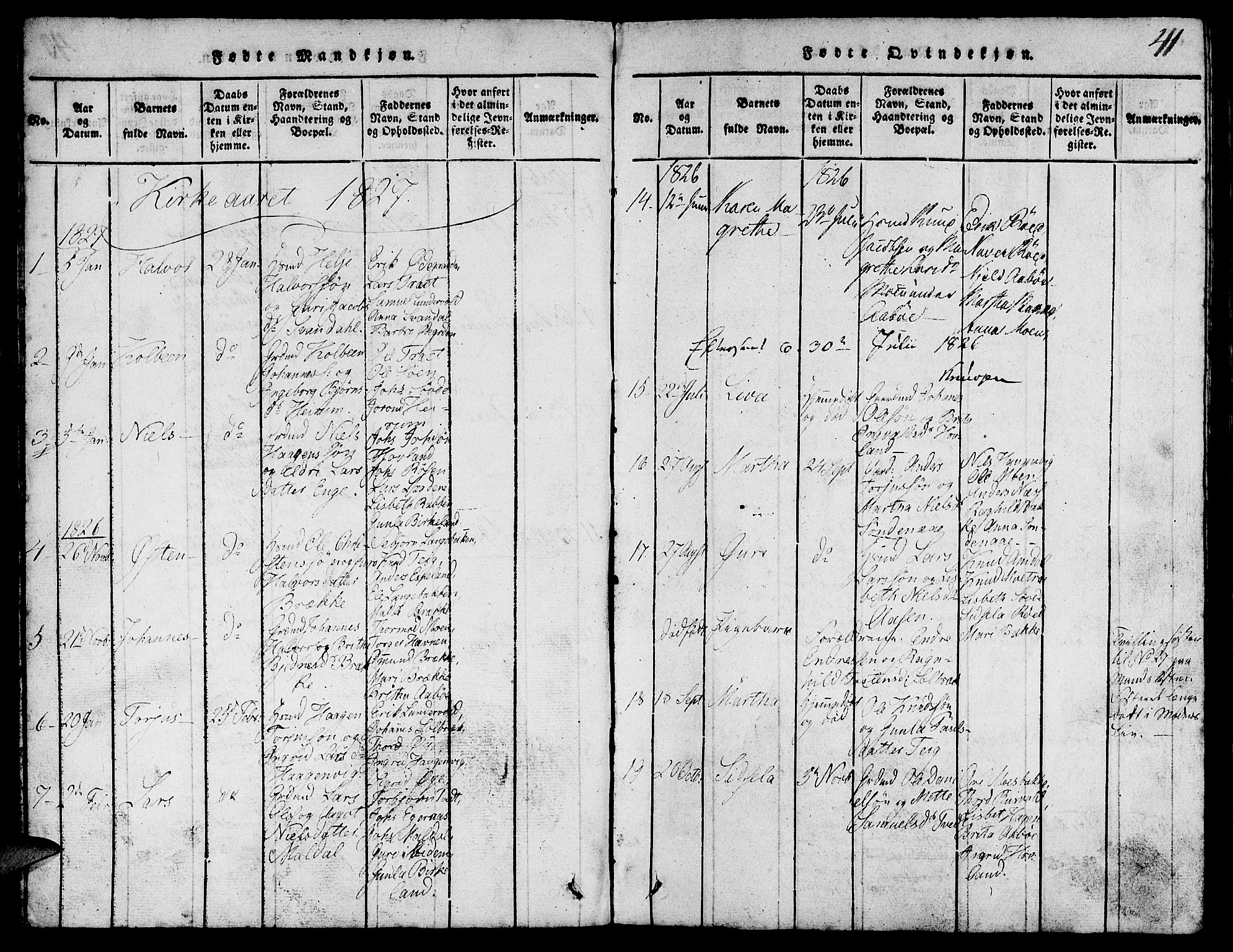 Suldal sokneprestkontor, SAST/A-101845/01/V/L0002: Parish register (copy) no. B 2, 1816-1845, p. 41